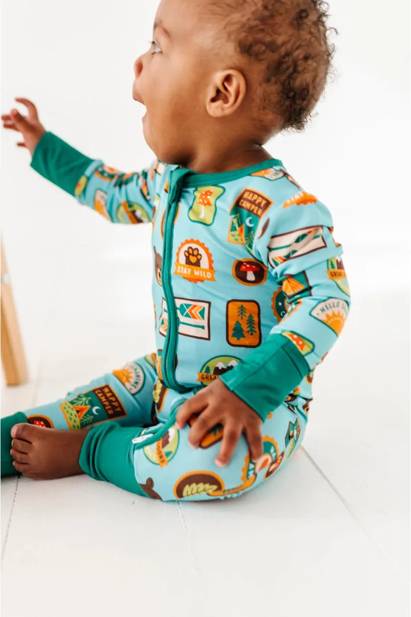 Bamboo One Piece Zip Pajama - Let's Explore Nature Badges