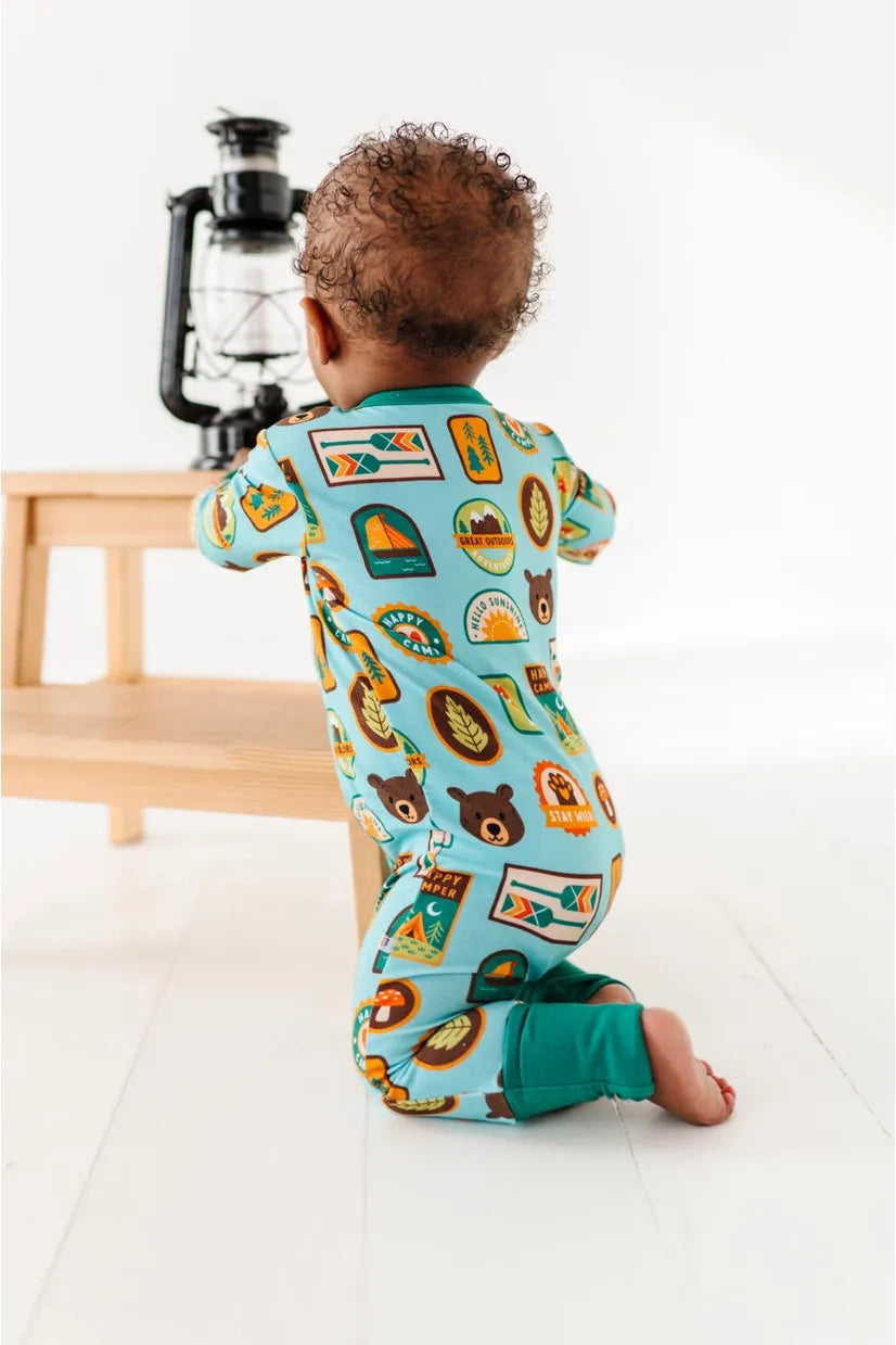 Bamboo One Piece Zip Pajama - Let's Explore Nature Badges