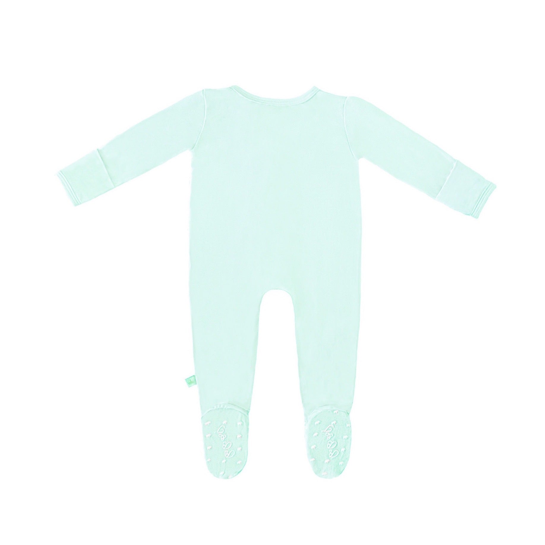 Spring Bamboo Solid Footed Zippered Onesie In Pastel Seafoam