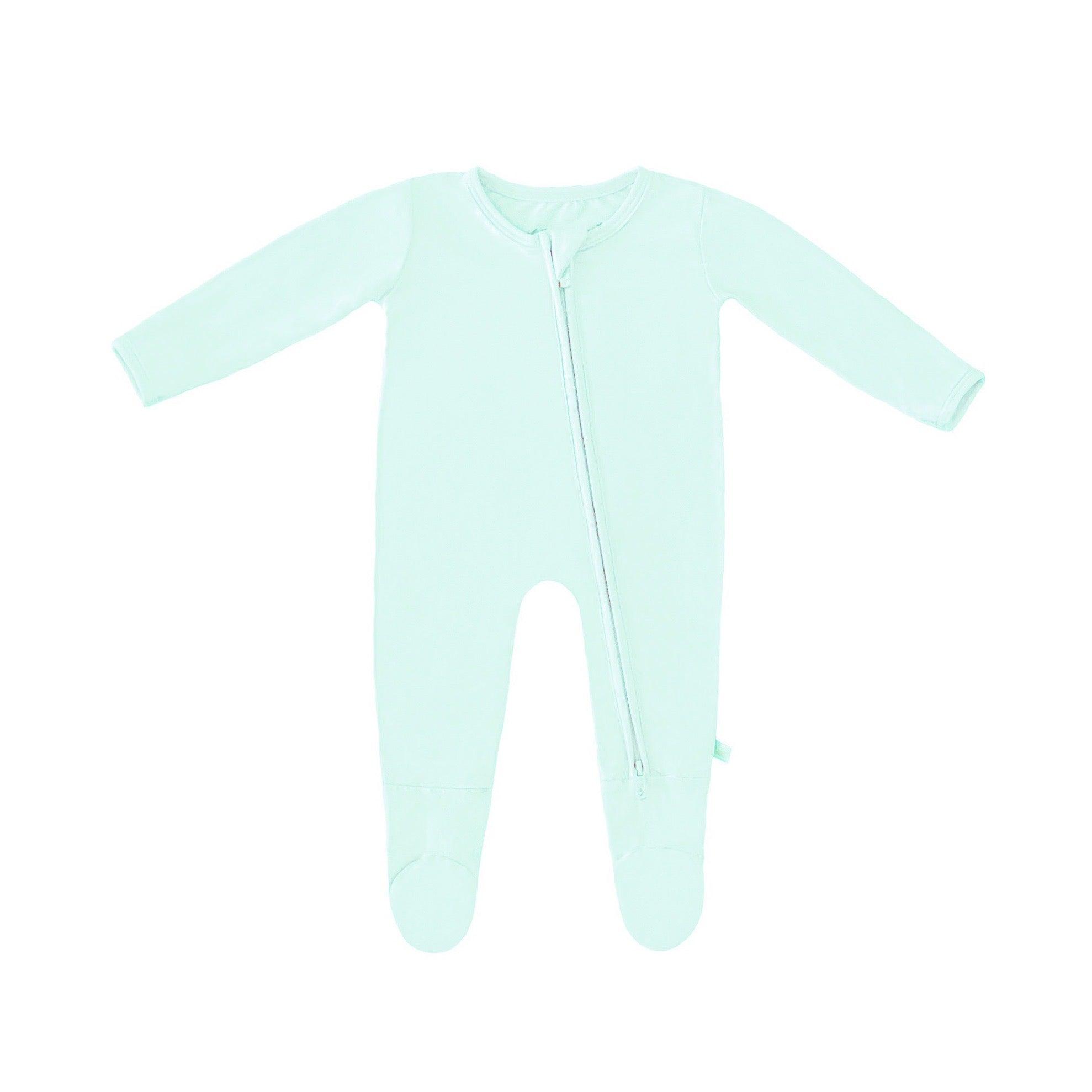 Spring Bamboo Solid Footed Zippered Onesie In Pastel Seafoam