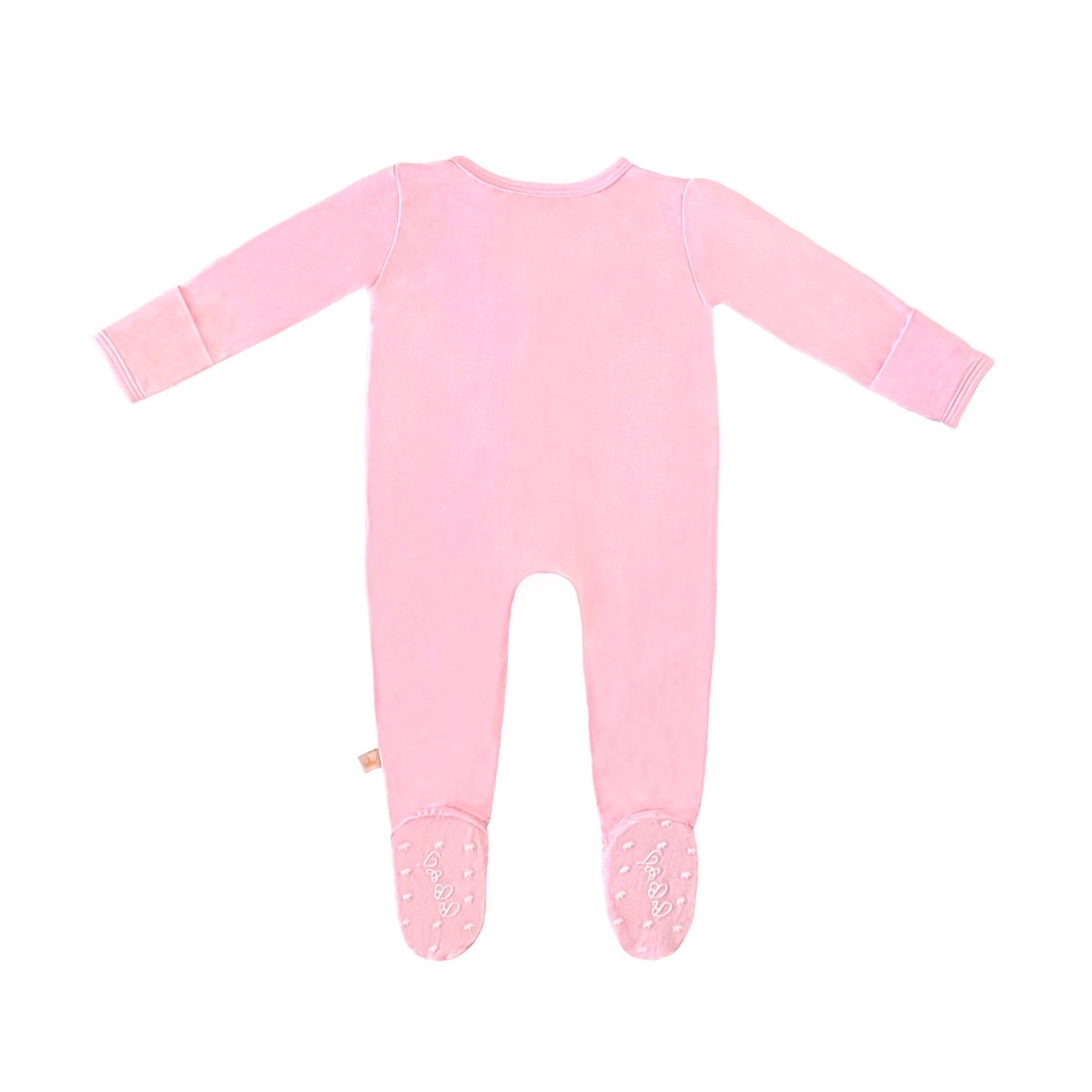 Spring Bamboo Solid Footed Zippered Onesie In Pastel Peony Pink