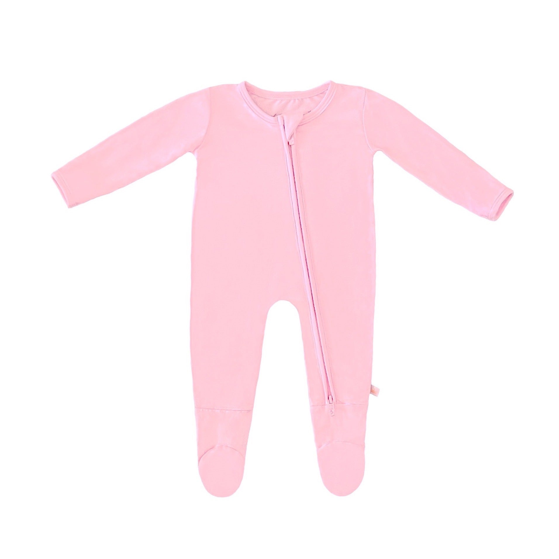 Spring Bamboo Solid Footed Zippered Onesie In Pastel Peony Pink