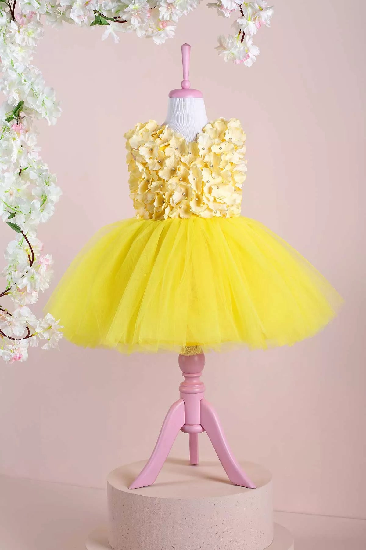 THA Dressing Yellow Party Dress with Floral Bodice