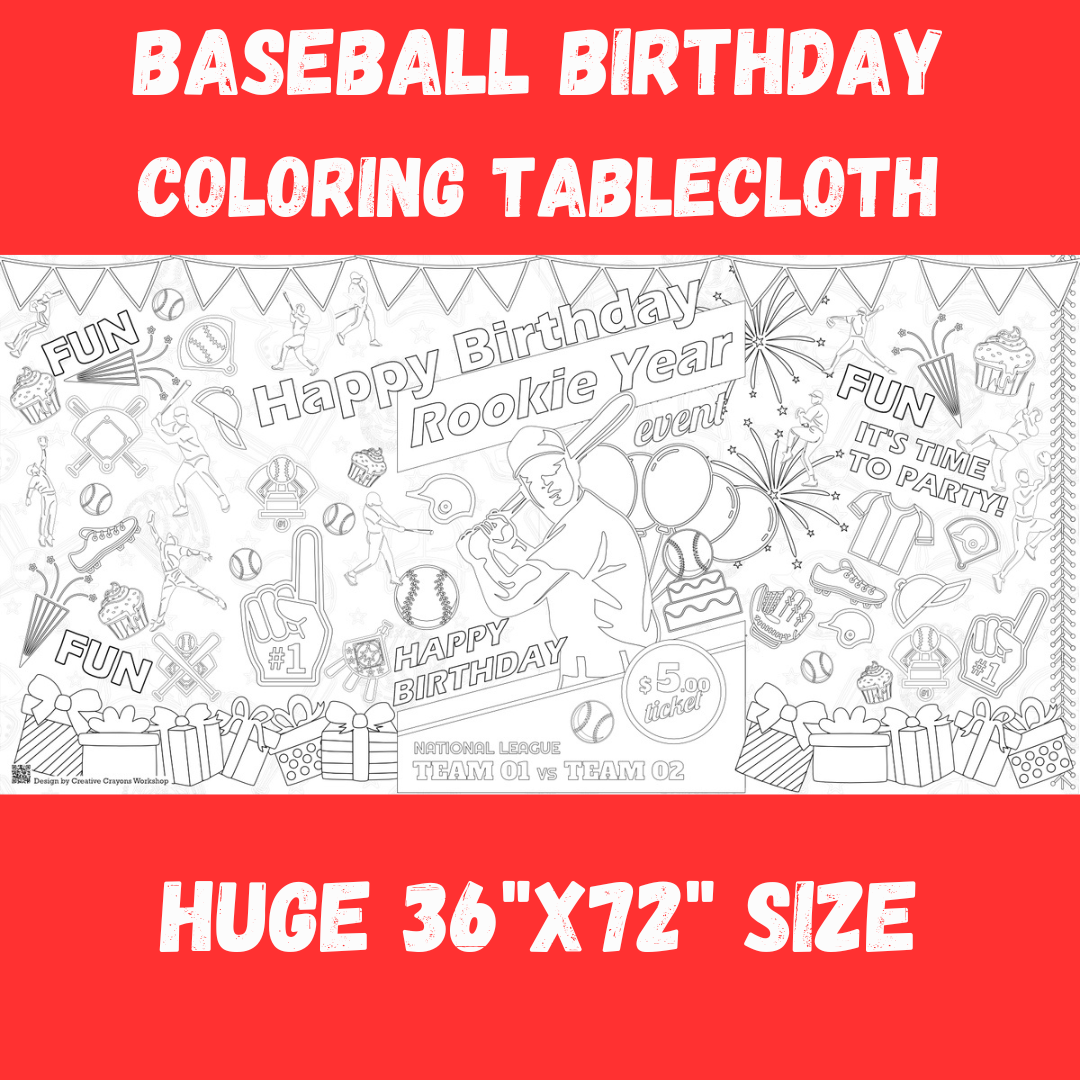 Baseball Birthday Coloring Tablecloth