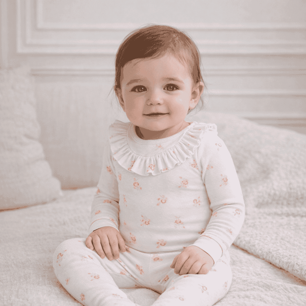 Syrine | Baby Girl White Cotton Ditzy Rose Print All-in-one