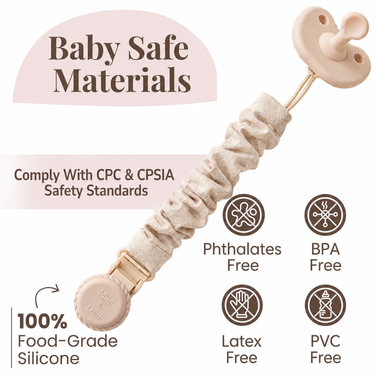 Metal-free Muslin Cotton And Silicone Pacifier Clips