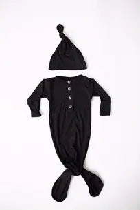 Knotted Baby Gown And Hat Set - Black (newborn-3 Months)