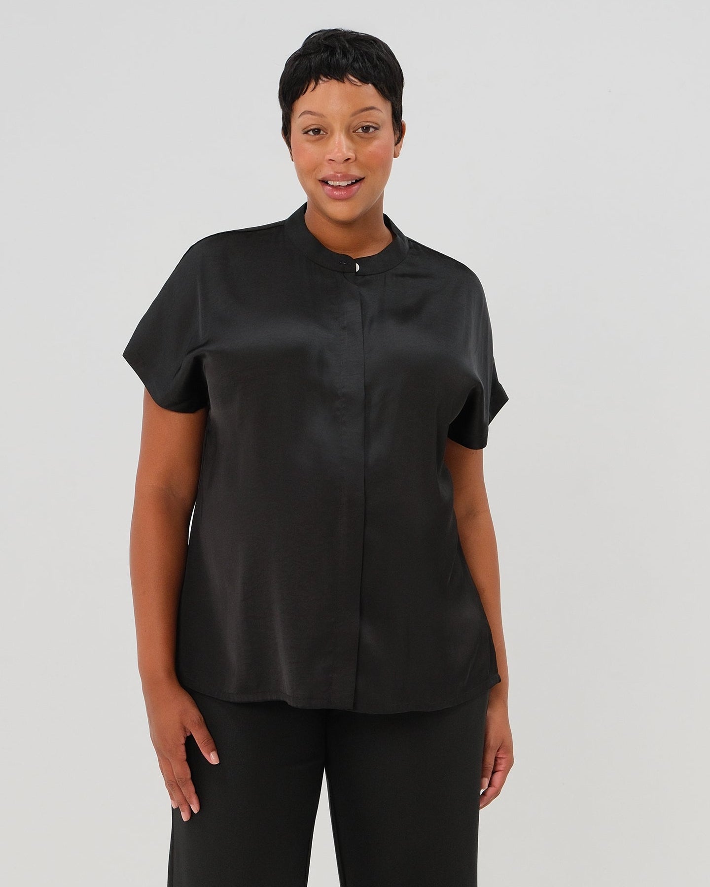 *new* Short Sleeve Satin Maternity Shell Top With Concealed Nursing Zip