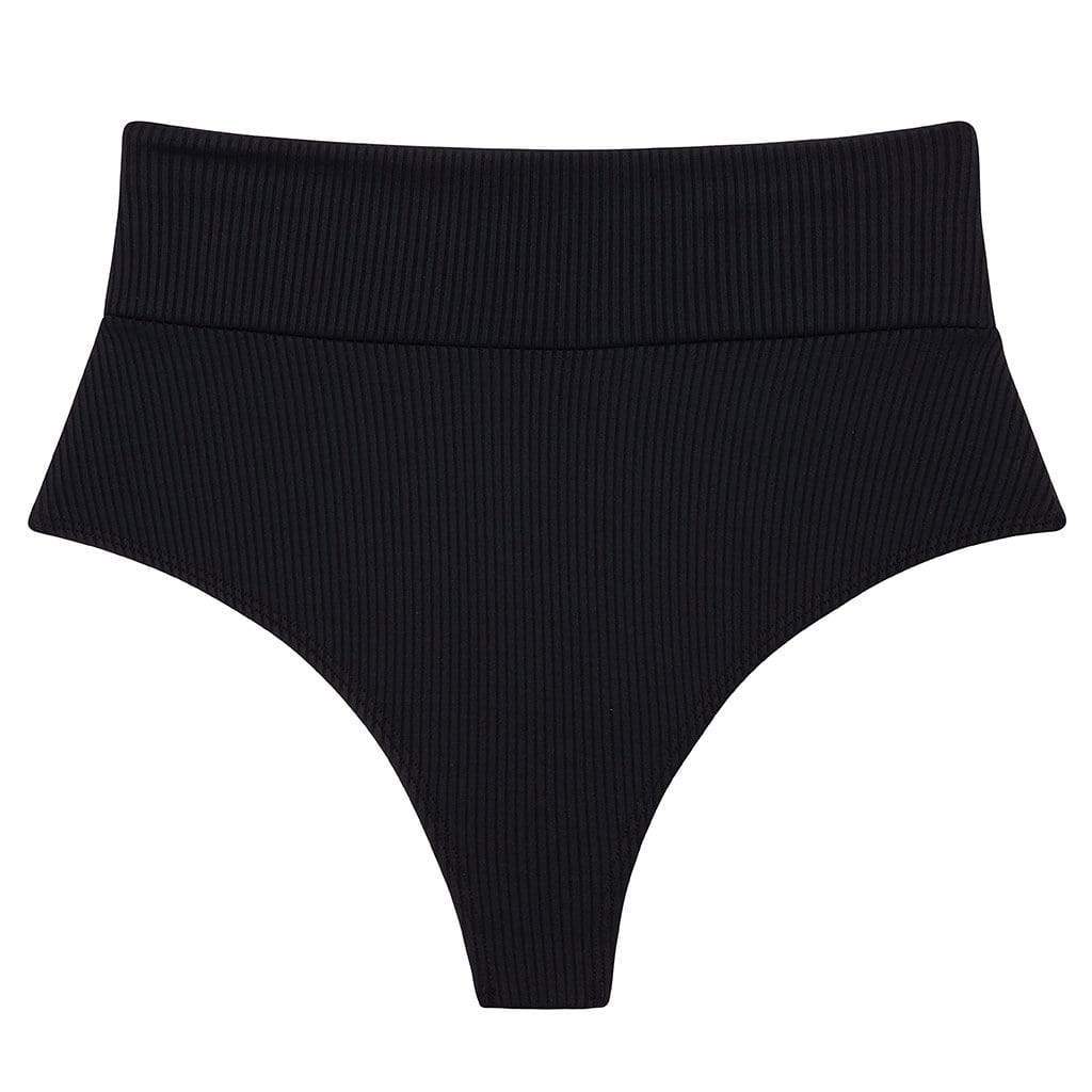 Black Rib Added Coverage High Rise Bikini Bottom
