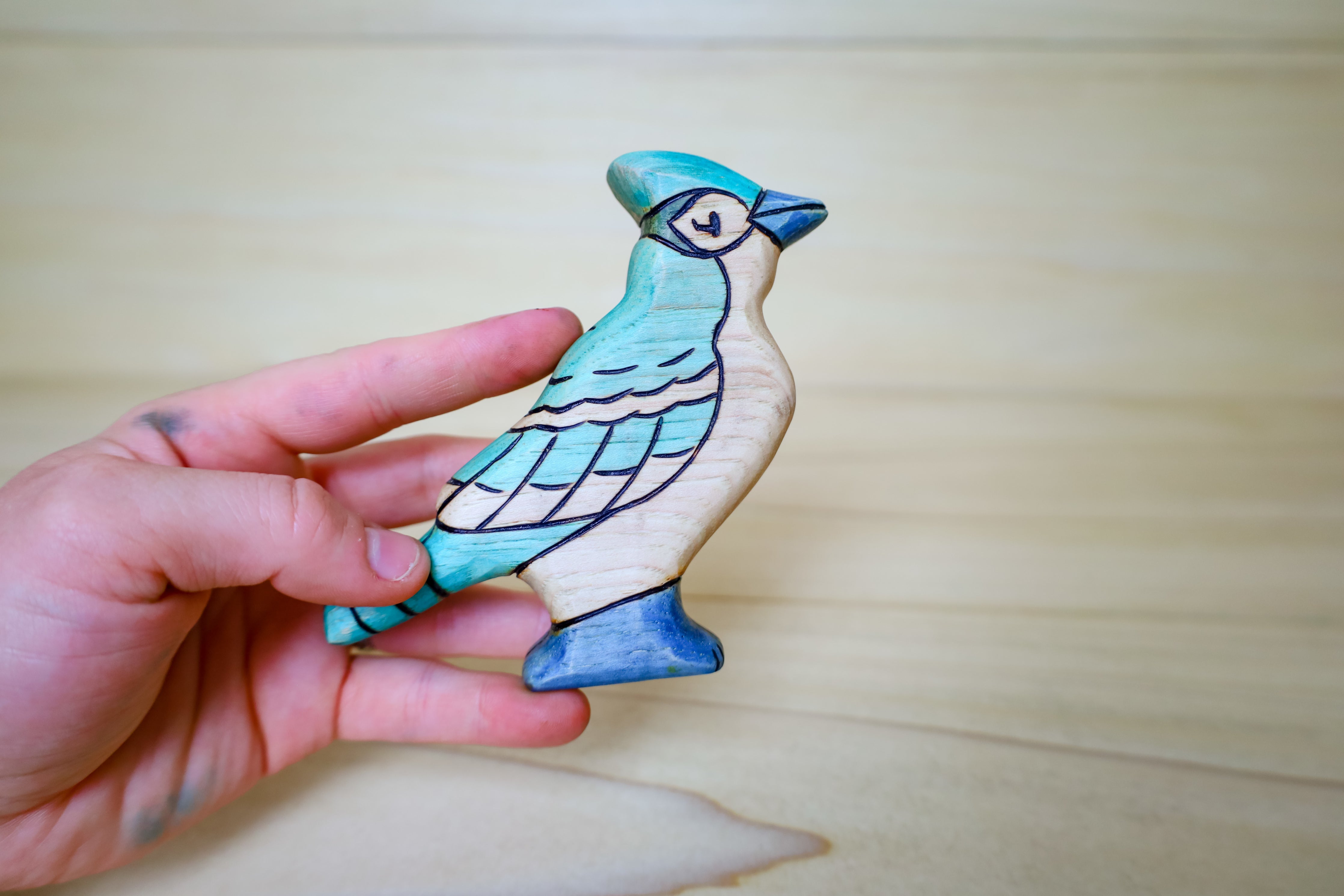 Wooden Blue Jay Bird Toy