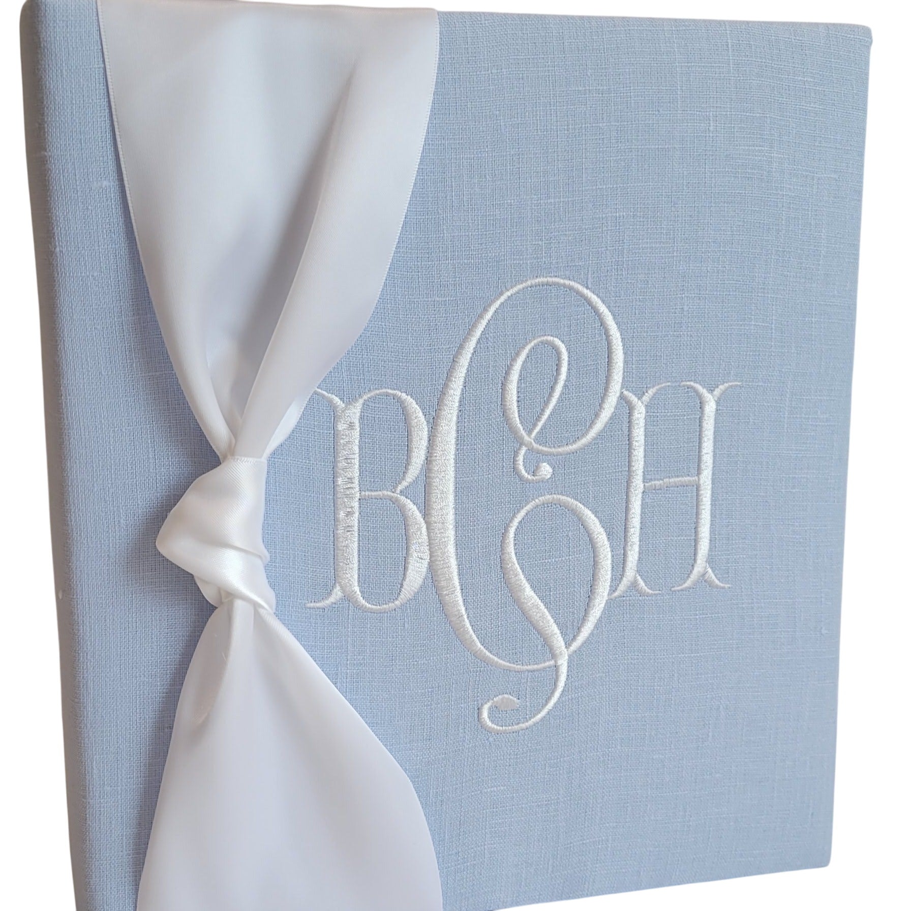 Baby Memory Book - Blue Linen (w/ Satin Bow)