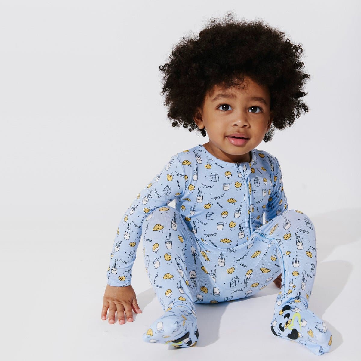 Milk And Cookies Blue Bamboo Convertible Footie
