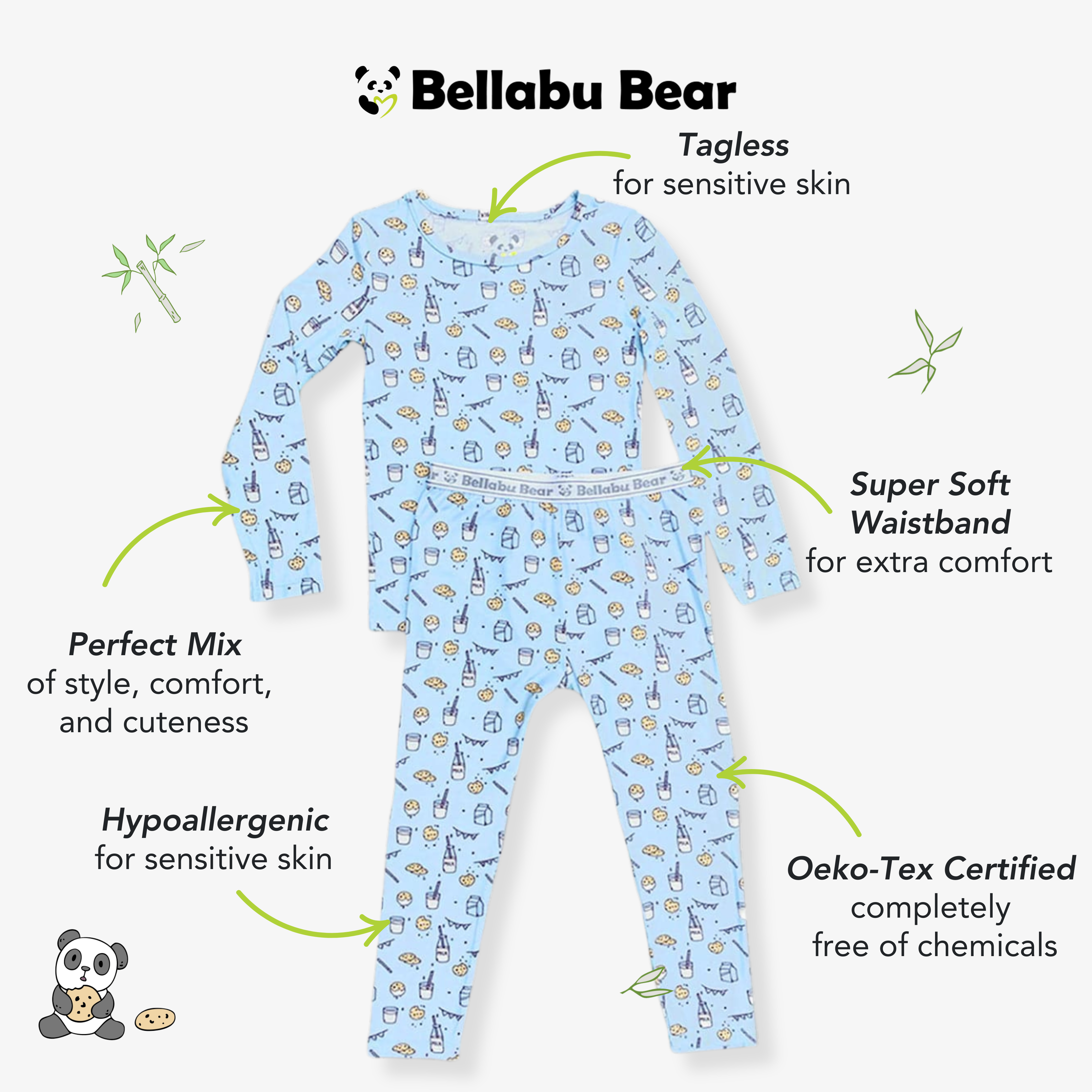 Milk & Cookies Blue Bamboo Kids Pajamas