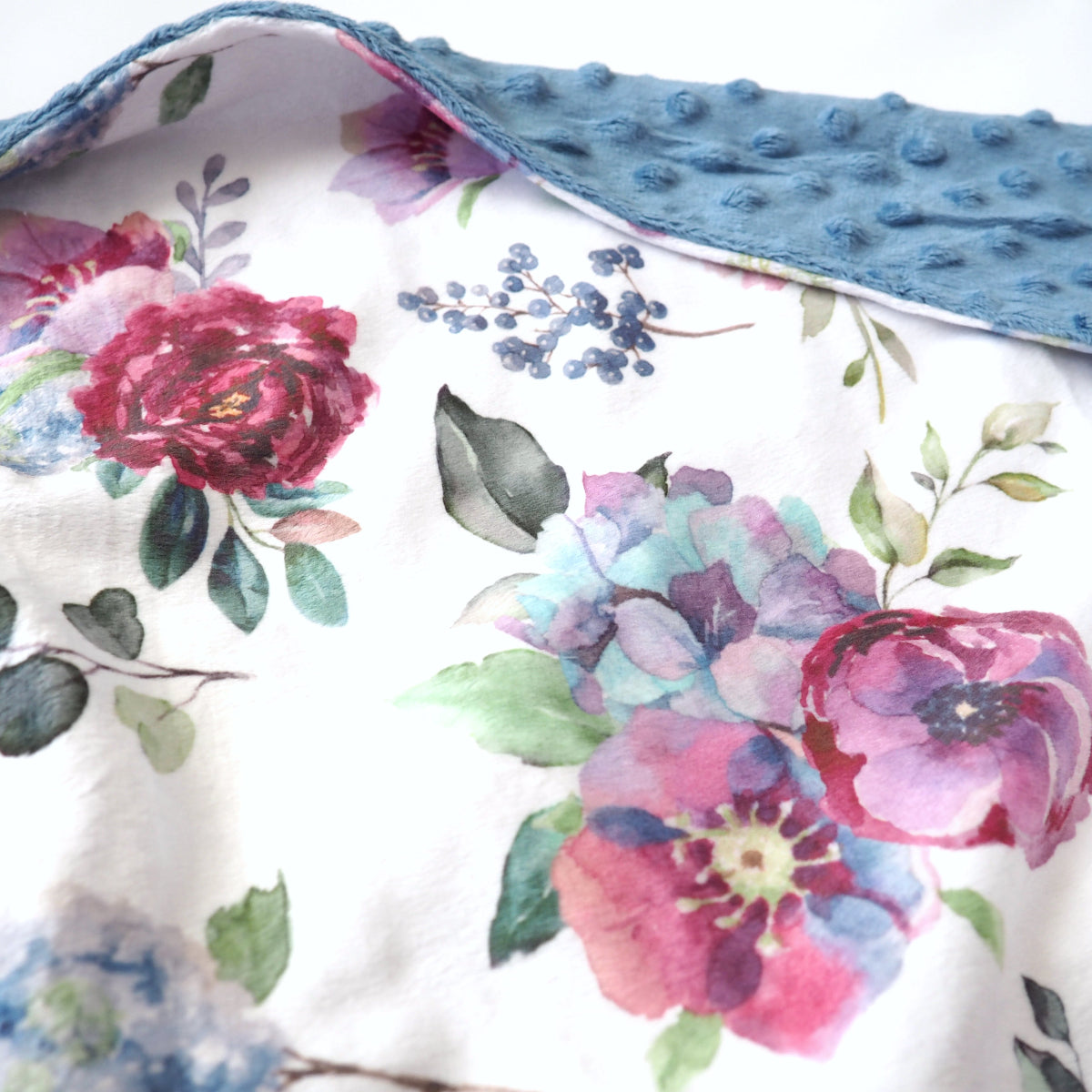 Blue Floral Minky Baby Blanket