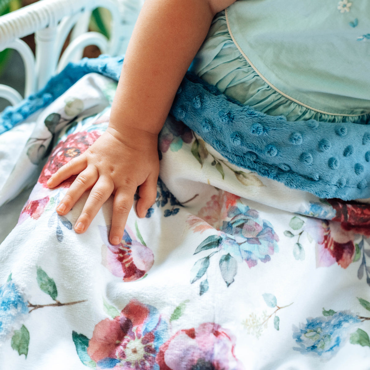 Blue Floral Minky Baby Blanket