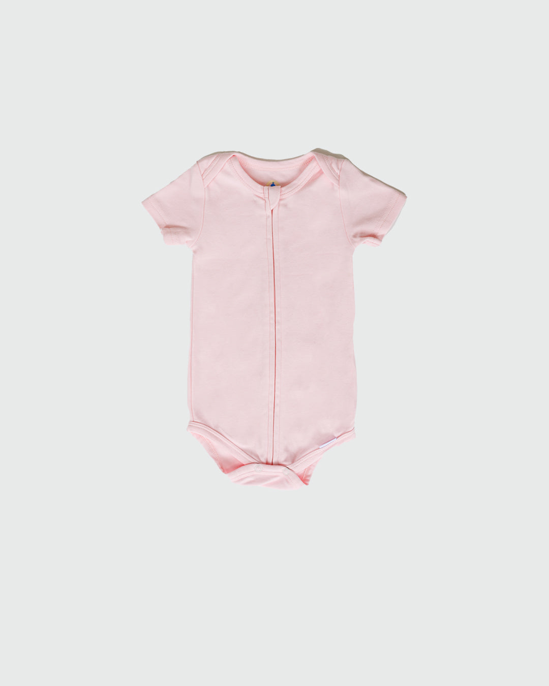 Short Sleeve Zipper Bodysuit In Blush, 0-3m