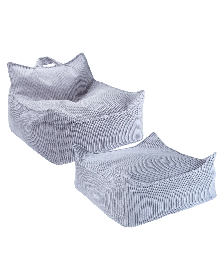 Blueberry Blue Beanbag Chair And Ottoman Set