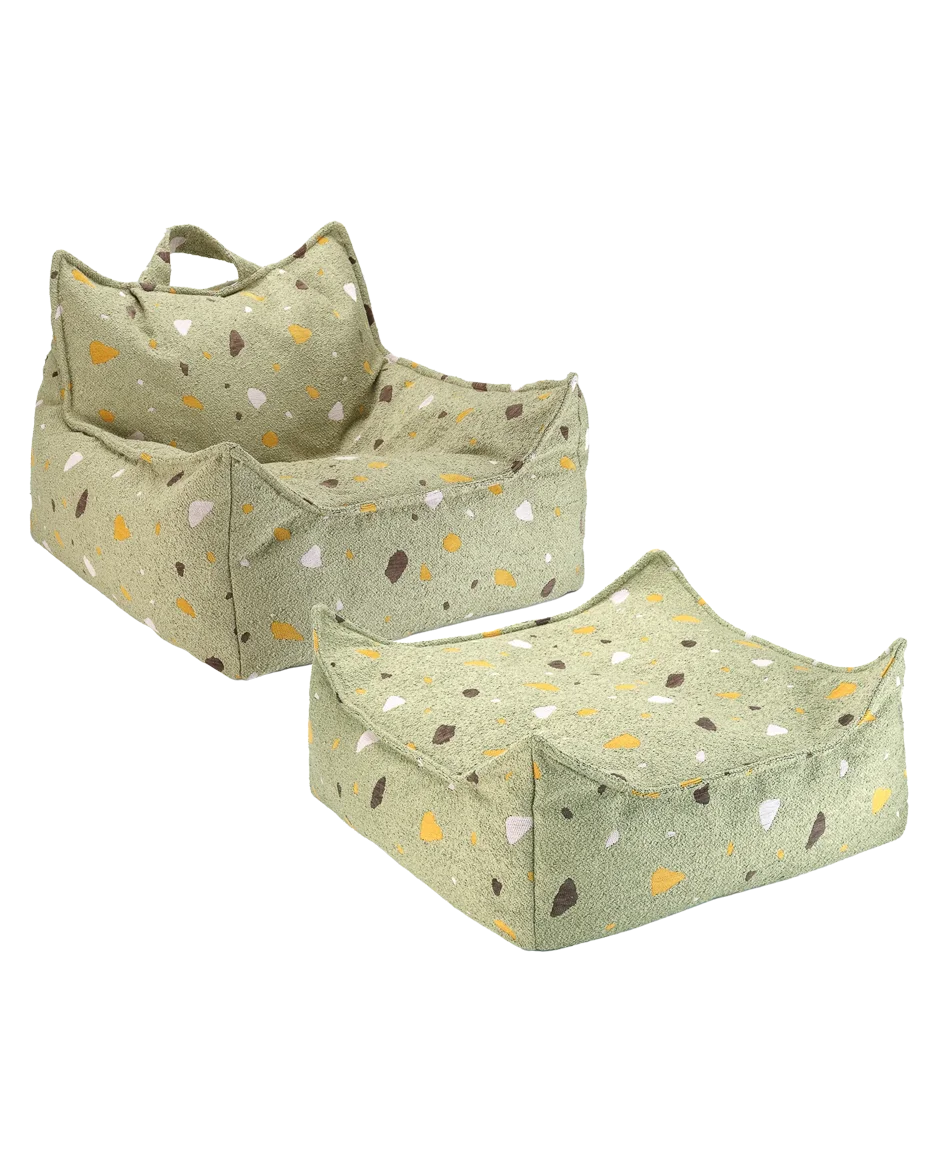 Terrazzo Moss Beanbag Chair And Ottoman Set