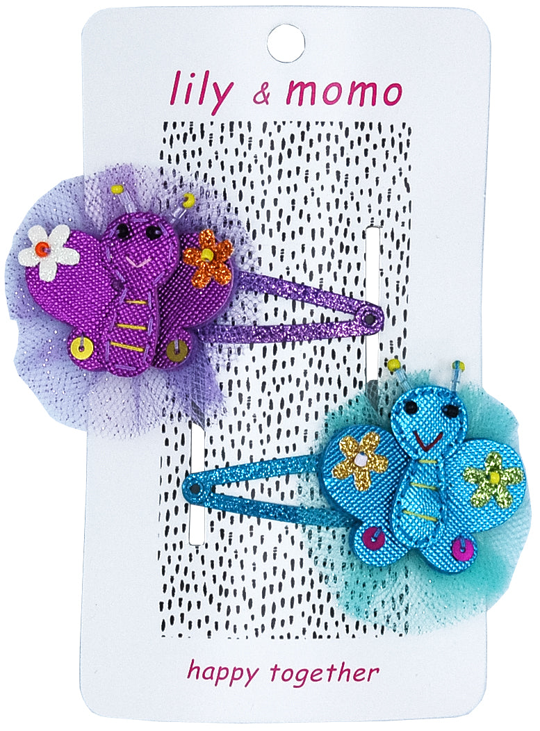 Butterfly Pals Hair Clips - Aqua And Purple