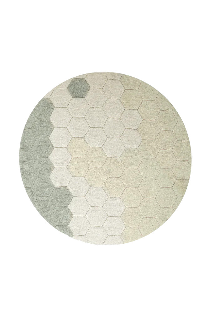 WASHABLE ROUND RUG HONEYCOMB BLUE SAGE - Planet Bee
