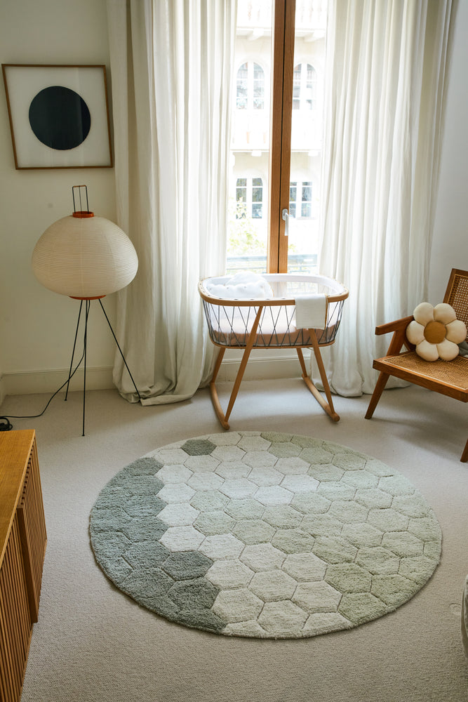 WASHABLE ROUND RUG HONEYCOMB BLUE SAGE - Planet Bee