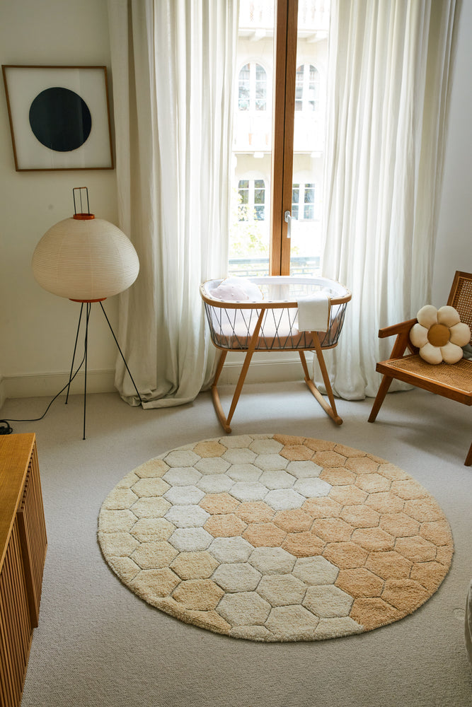 WASHABLE ROUND RUG HONEYCOMB GOLDEN - Planet Bee