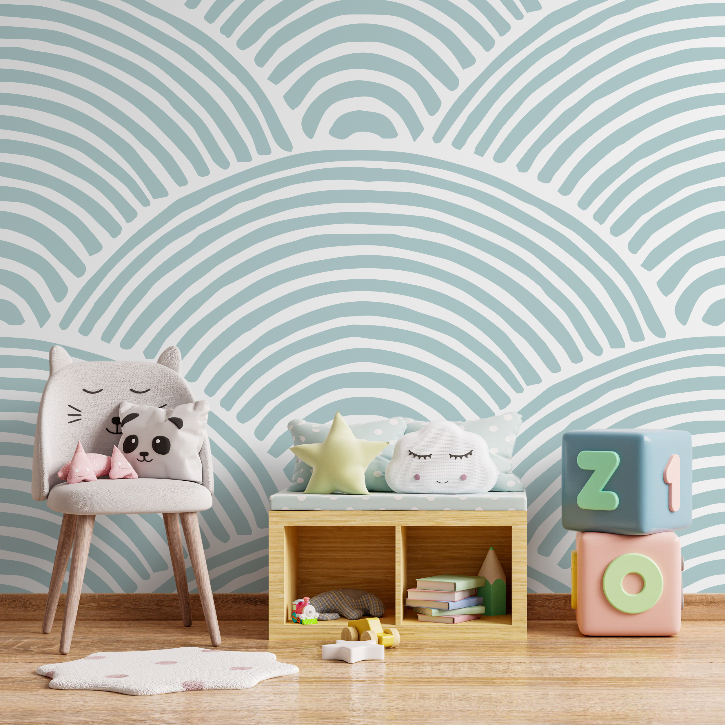 Abstract Wallpaper With A Hand-drawn Wave Motif In Light Blue - C030