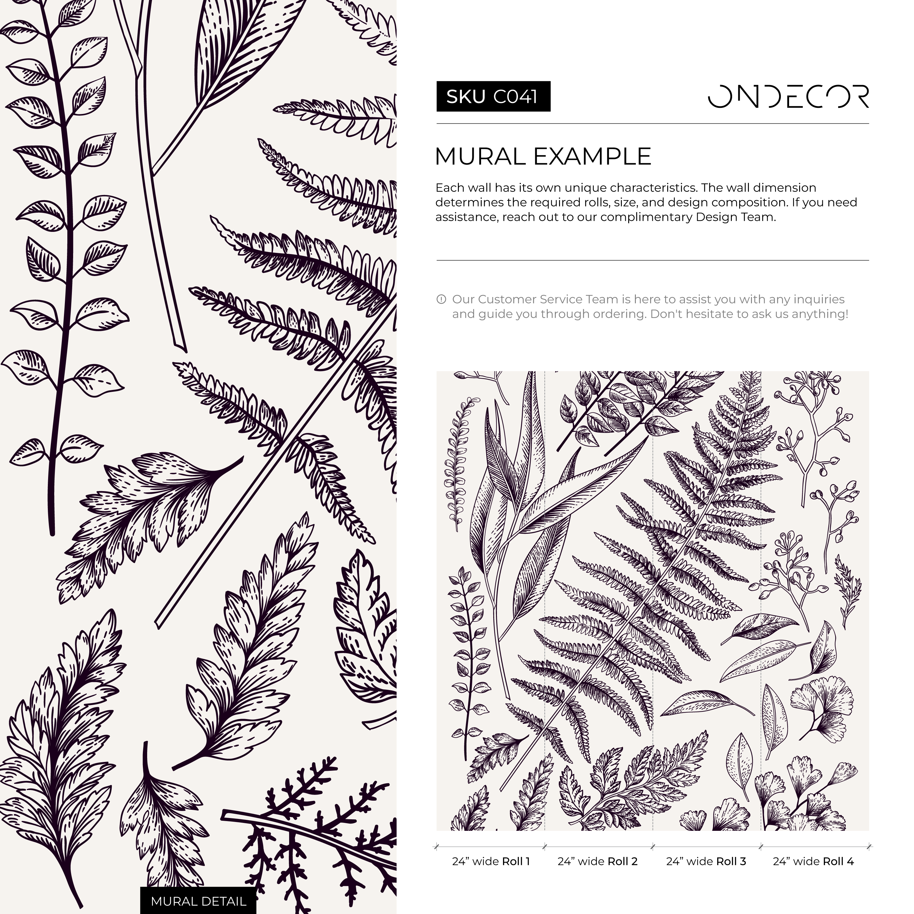 Botanical Wallpaper With An Illustrated Leaf Motif In Black And Beige - C041