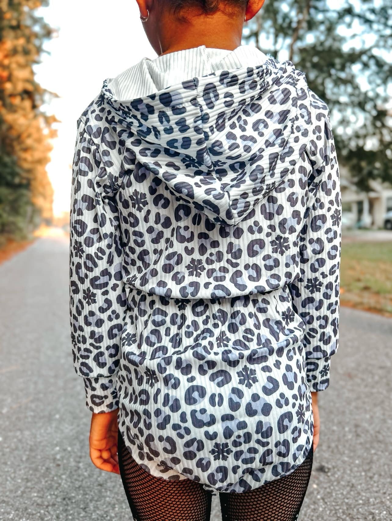 Snow Leopard Ribbed Hooded Romper