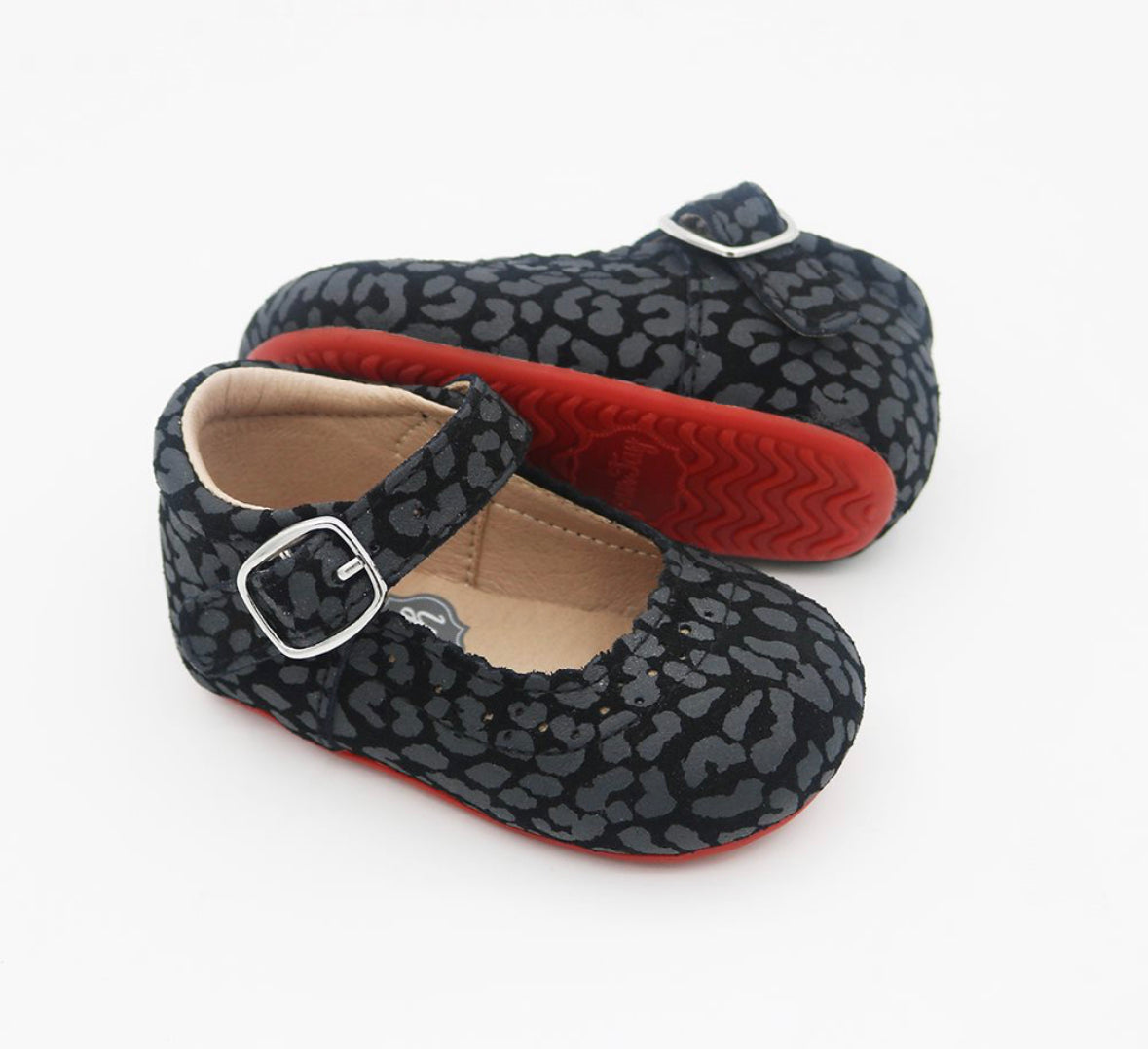 Mary Jane - Black Suede Leopard/red Soles