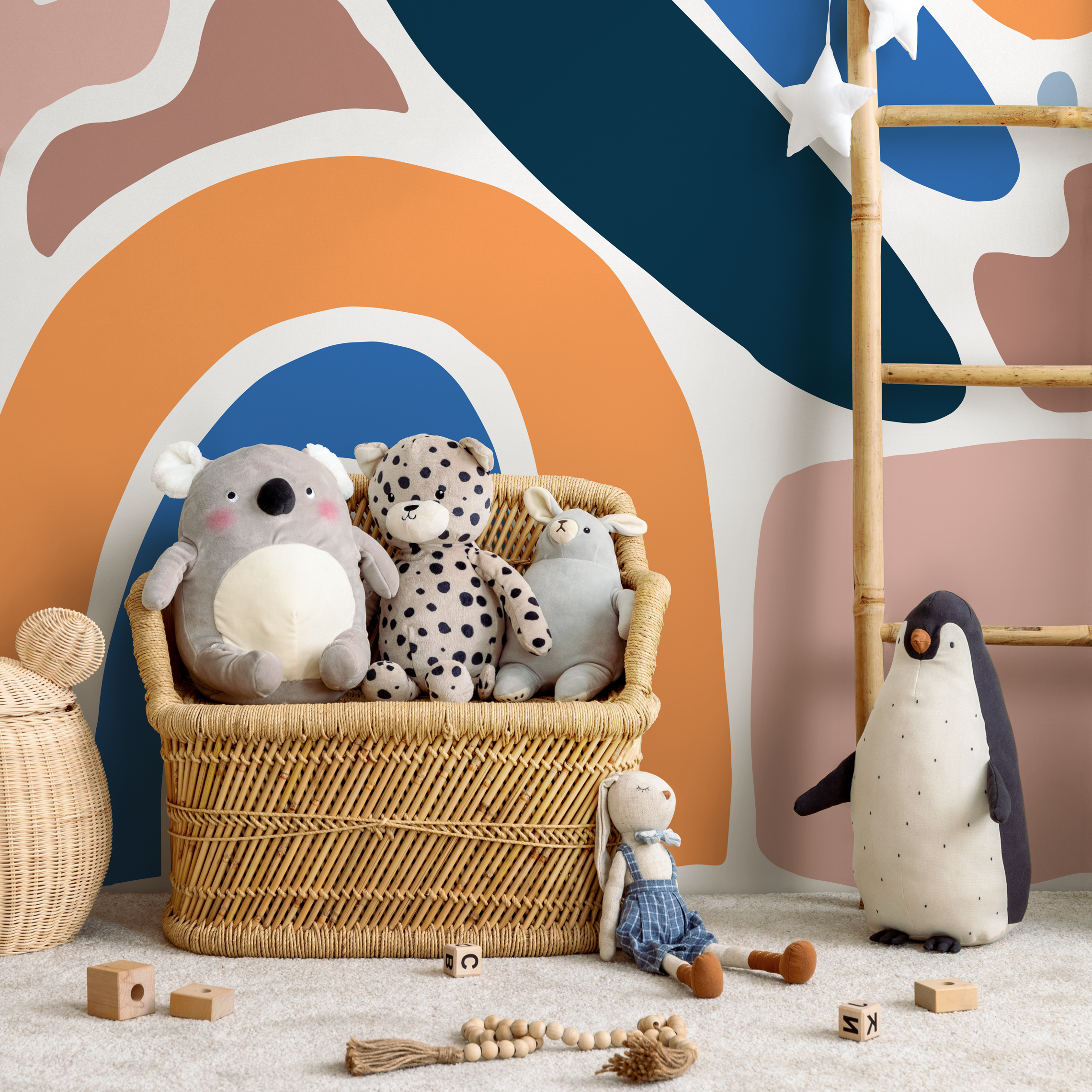 Abstract Wallpaper With An Organic Rainbow In Orange, Blue, And Pink - C071