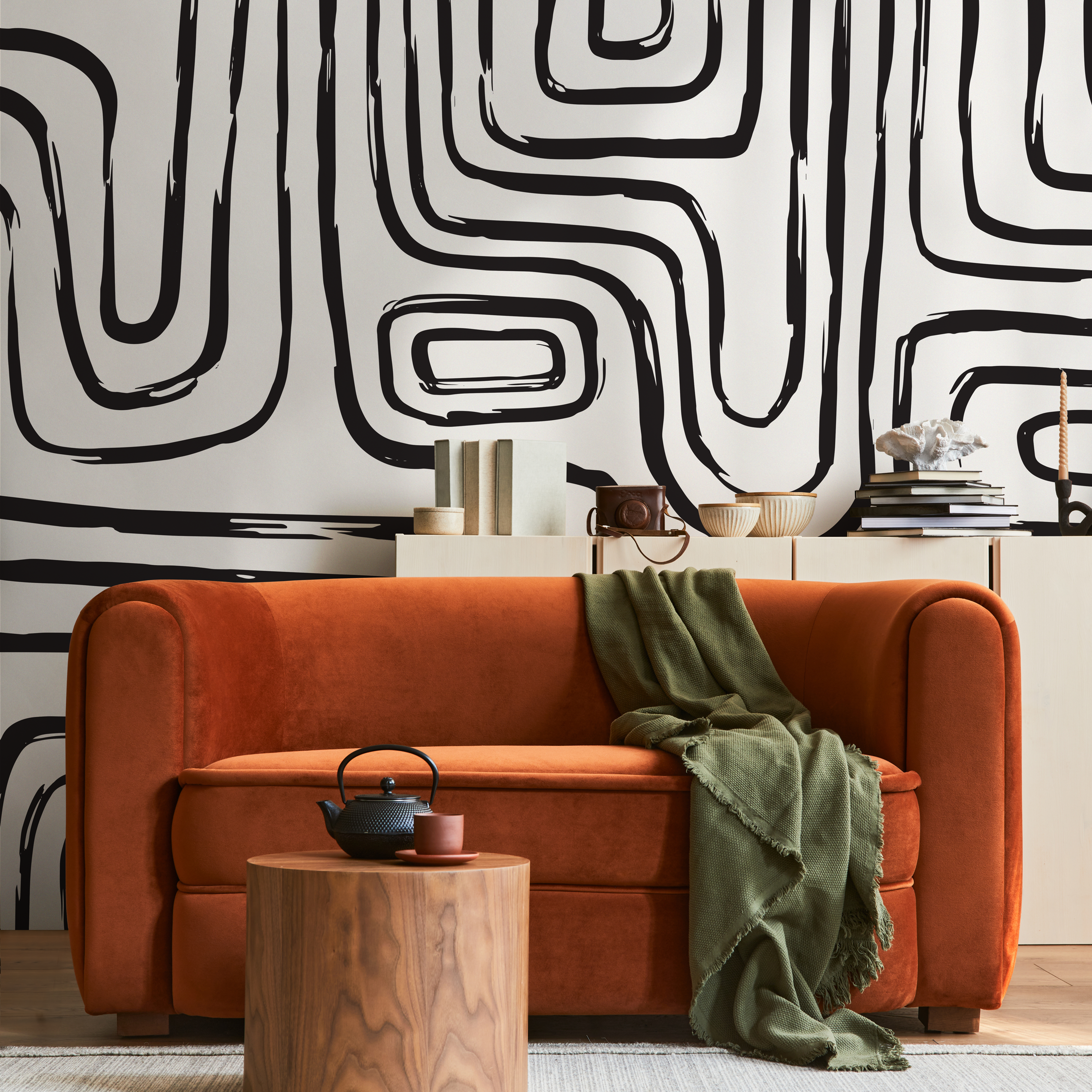 Abstract Wallpaper With Bold Brush Stroke Lines In Black - C091