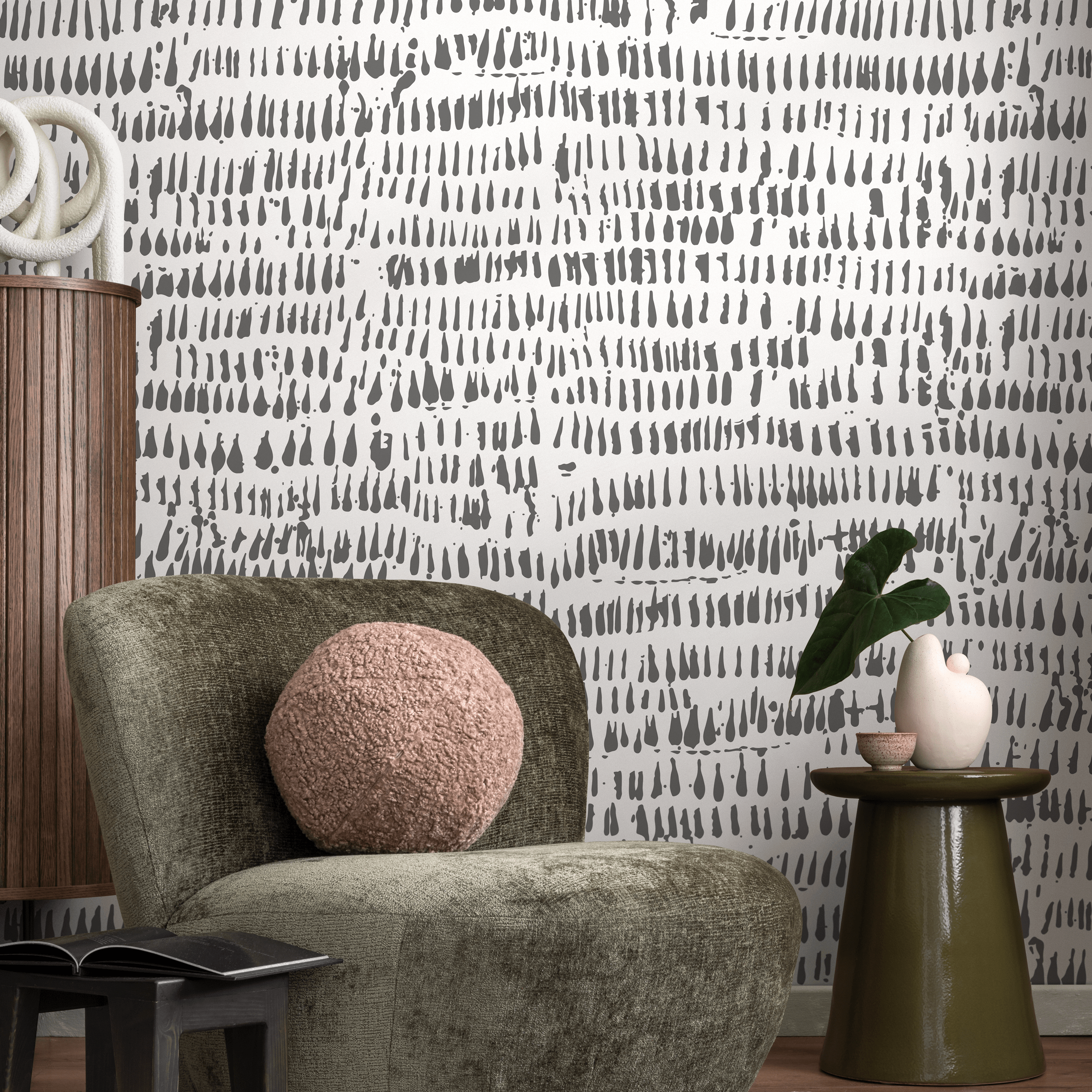 Abstract Wallpaper With Hand-drawn Brushstrokes In Gray - As1-c098