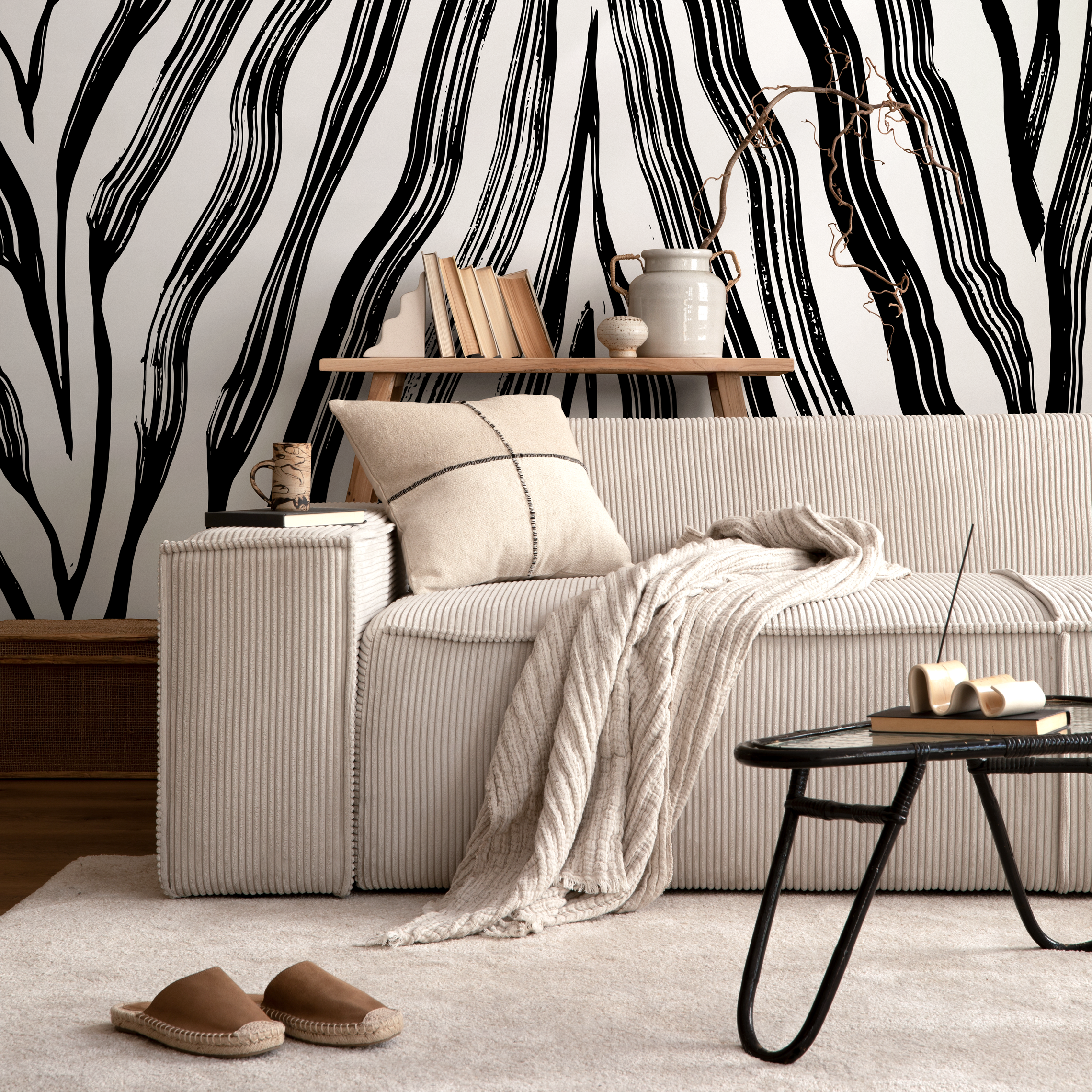 Animal Print Wallpaper With A Bold Zebra Stripe Motif In Black And White - C131