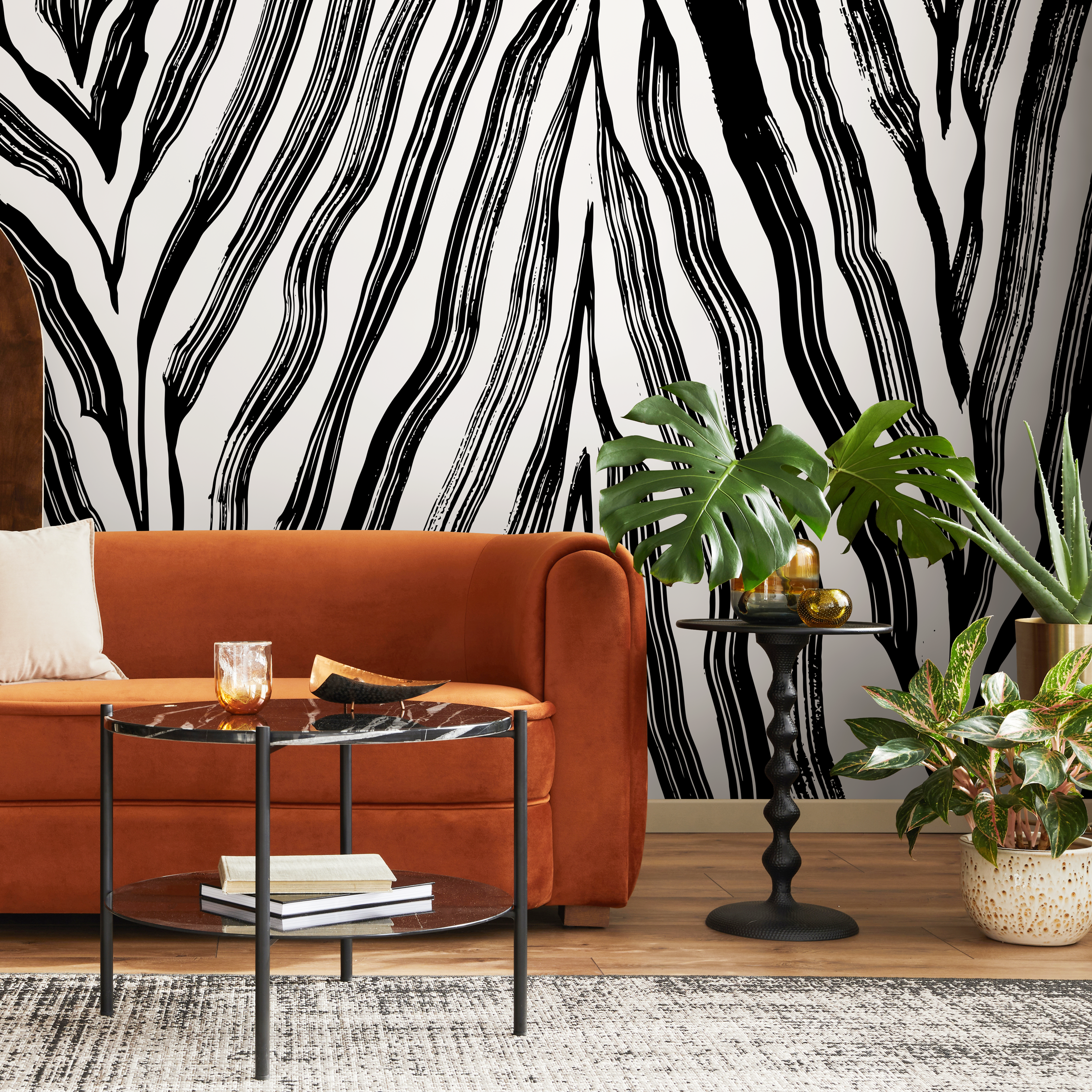 Animal Print Wallpaper With A Bold Zebra Stripe Motif In Black And White - C131