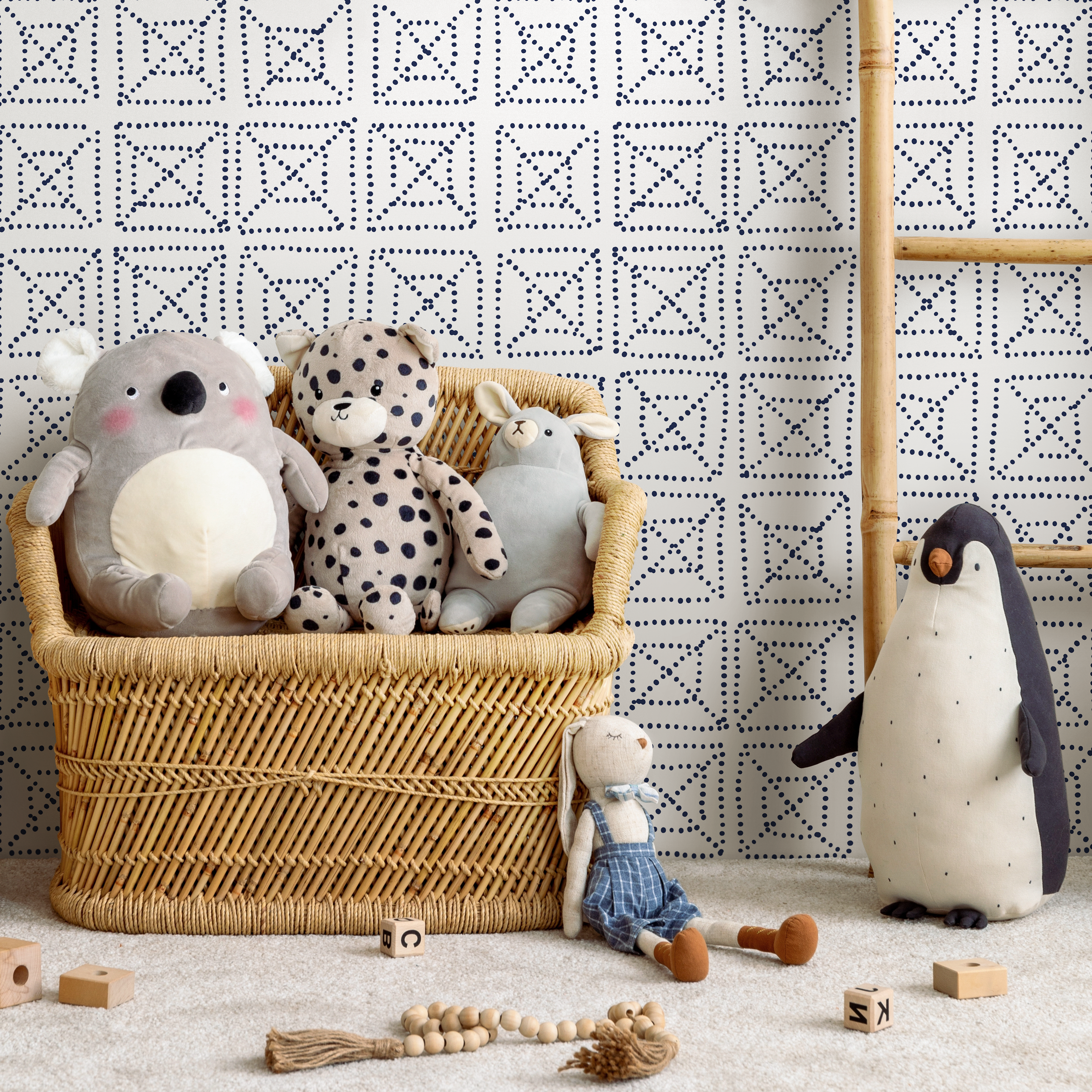 Geometric Wallpaper With A Dotted Tile Motif In Blue - C156