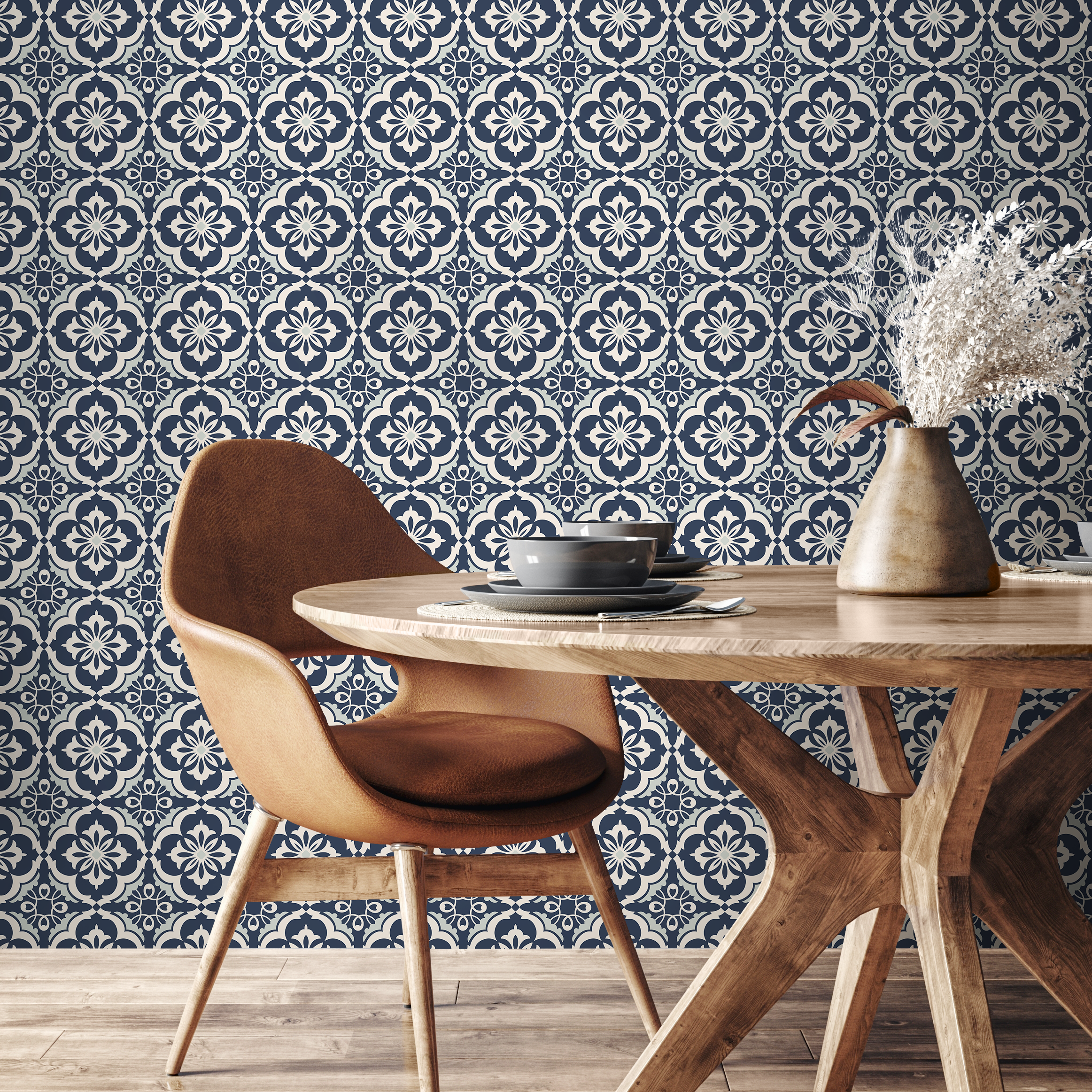 Tile Wallpaper With A Classic Azulejo Design In Blue And White - C163