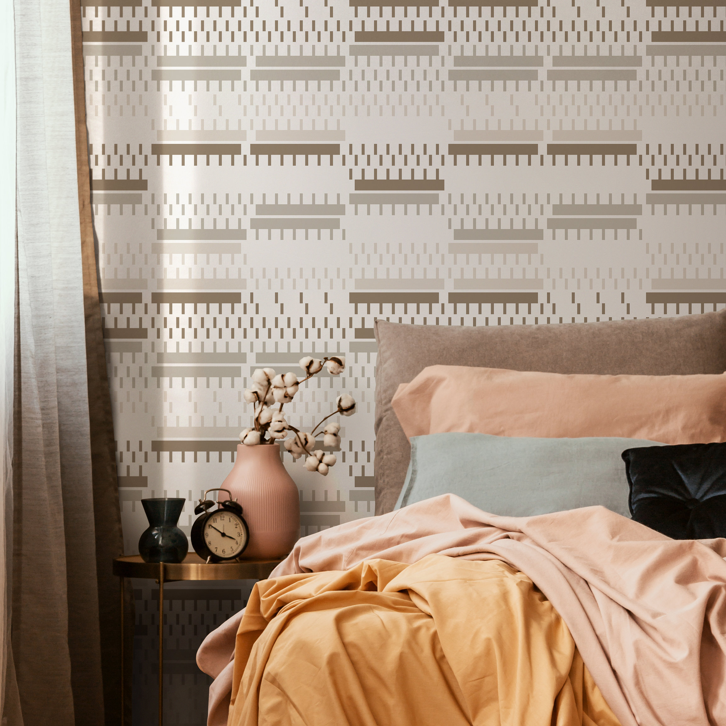 Geometric Wallpaper With Modern Striped Accents In Brown And Beige - C168