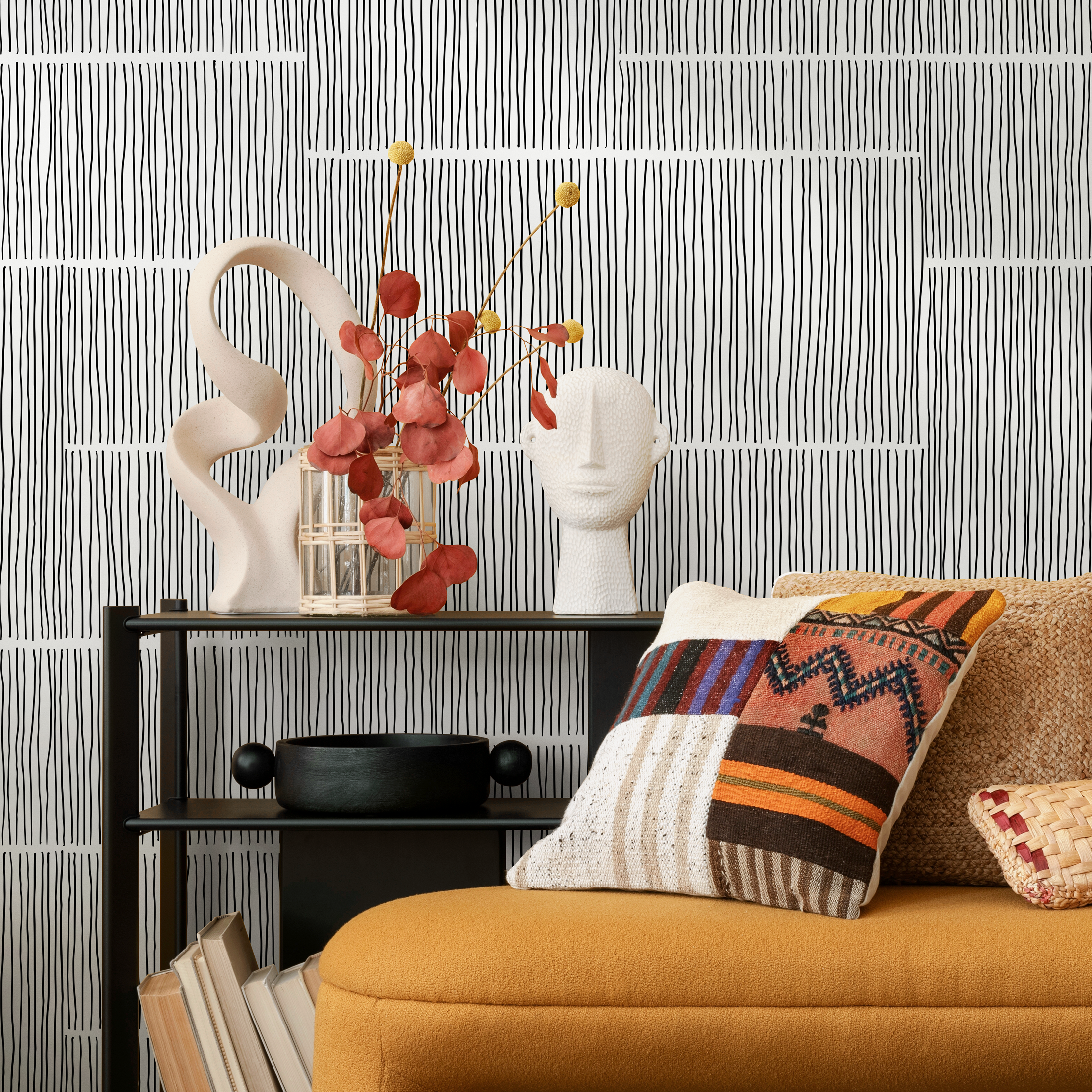 Abstract Wallpaper With Hand-drawn Vertical Lines In Black And White - C171
