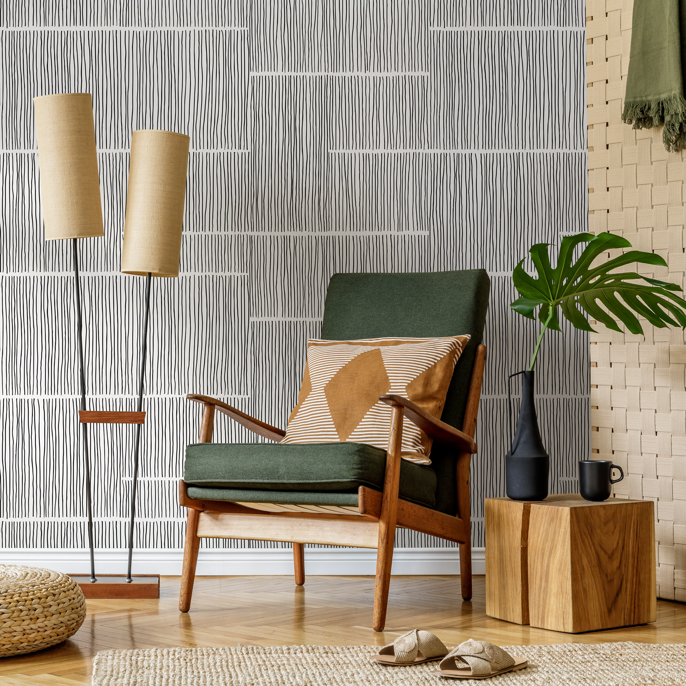 Abstract Wallpaper With Hand-drawn Vertical Lines In Black And White - C171