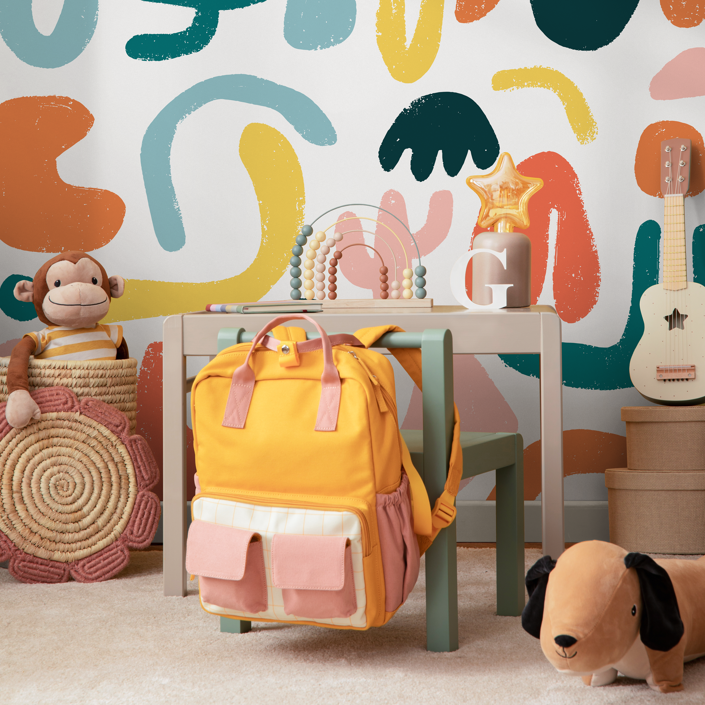 Abstract Wallpaper With Colorful Organic Shapes In Orange, Teal, And Yellow - C195