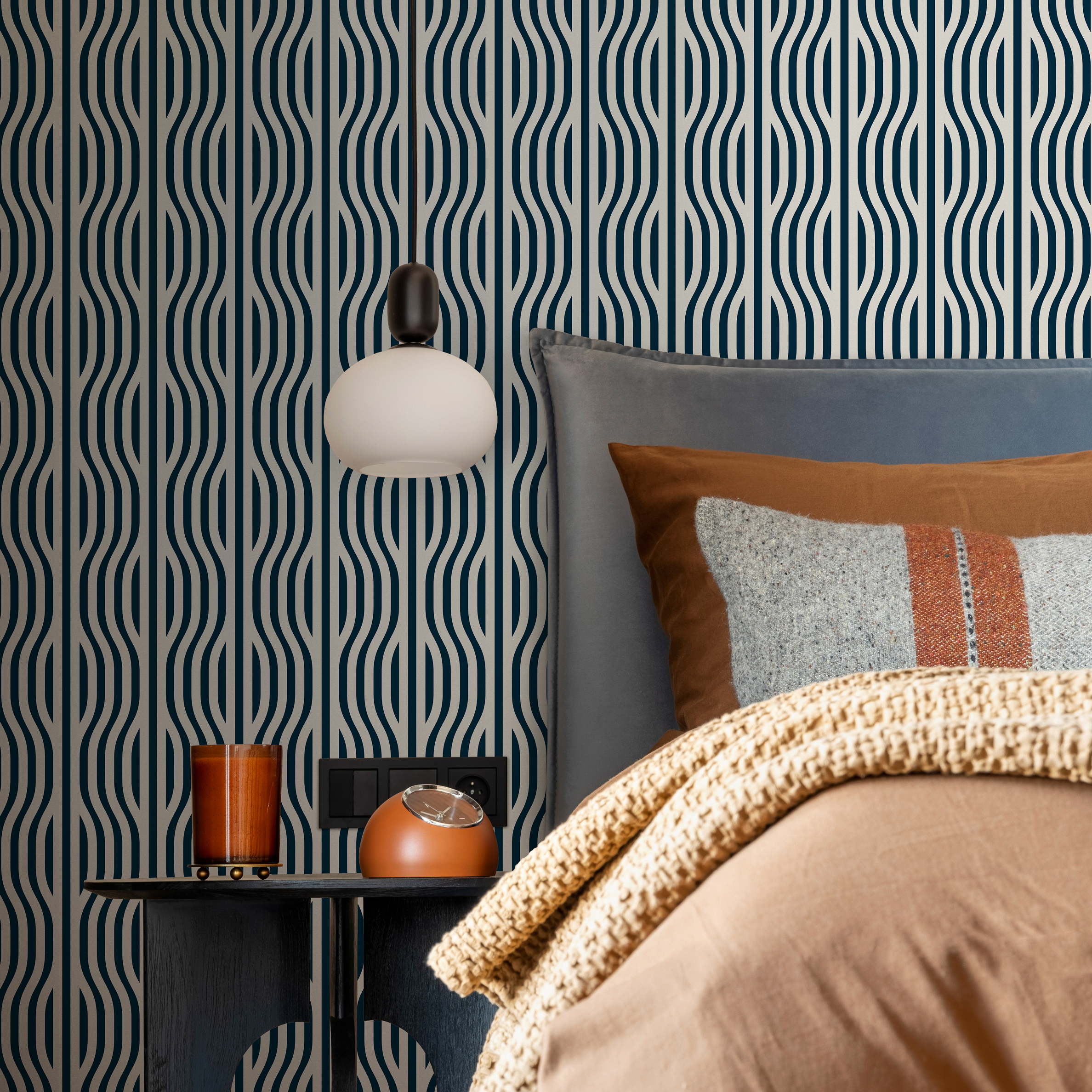 Abstract Wallpaper With Wavy Vertical Lines In Dark Blue And White - C286