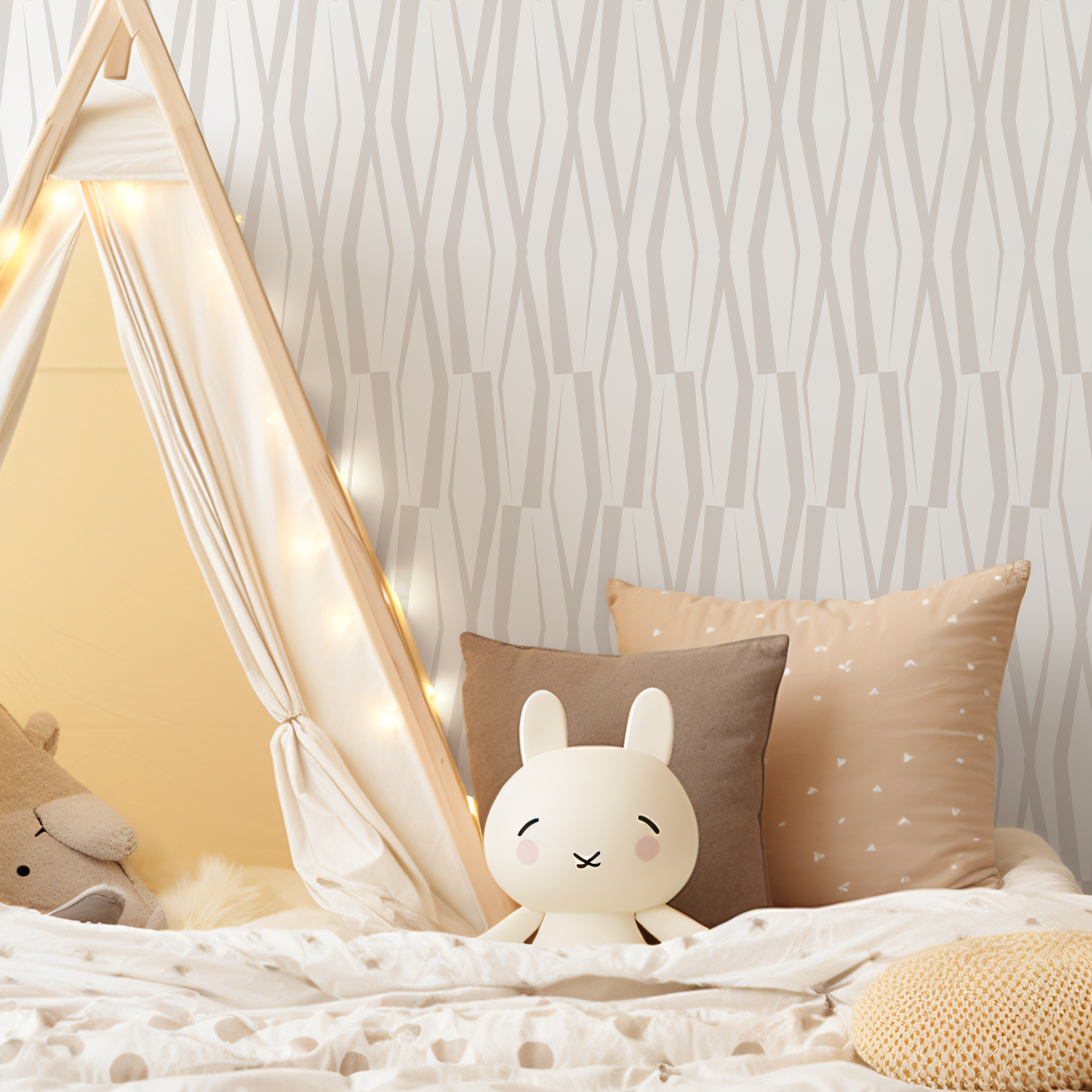 Abstract Wallpaper With Wavy Vertical Lines In Light Gray And Beige - C290