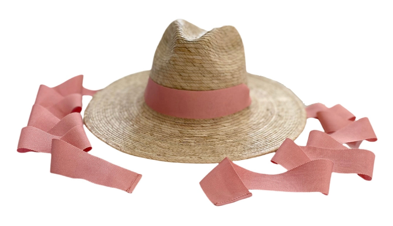 Zinnia Sun Hat For Little Girls (age 4-10) - Coral Grosgrain Ribbon