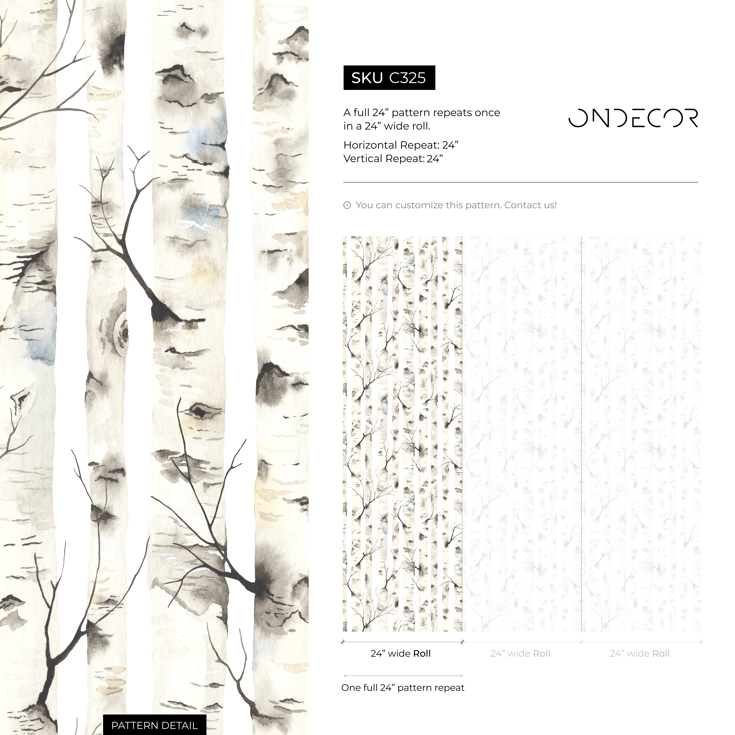 Abstract Forest Wallpaper With Watercolor Birch Trees In Gray, Beige, And Blue - C325