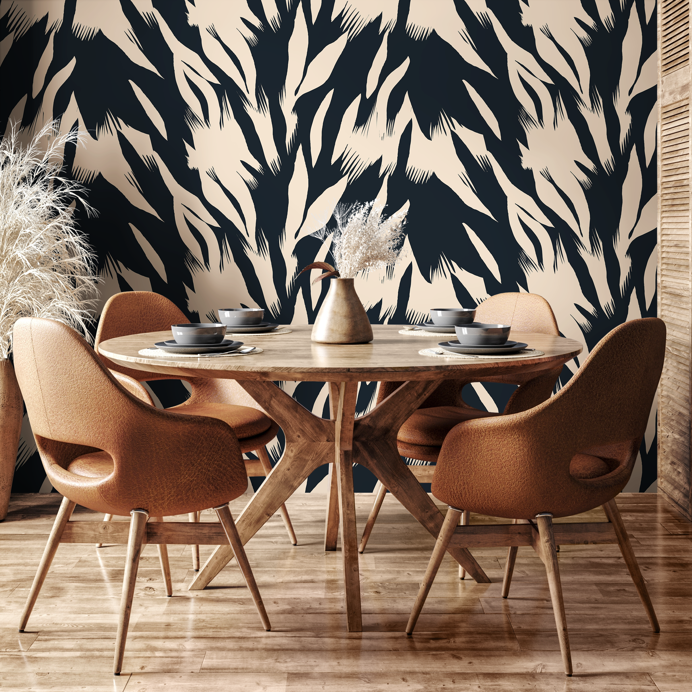 Abstract Wallpaper With Bold Brushstrokes In Black And Cream - C343