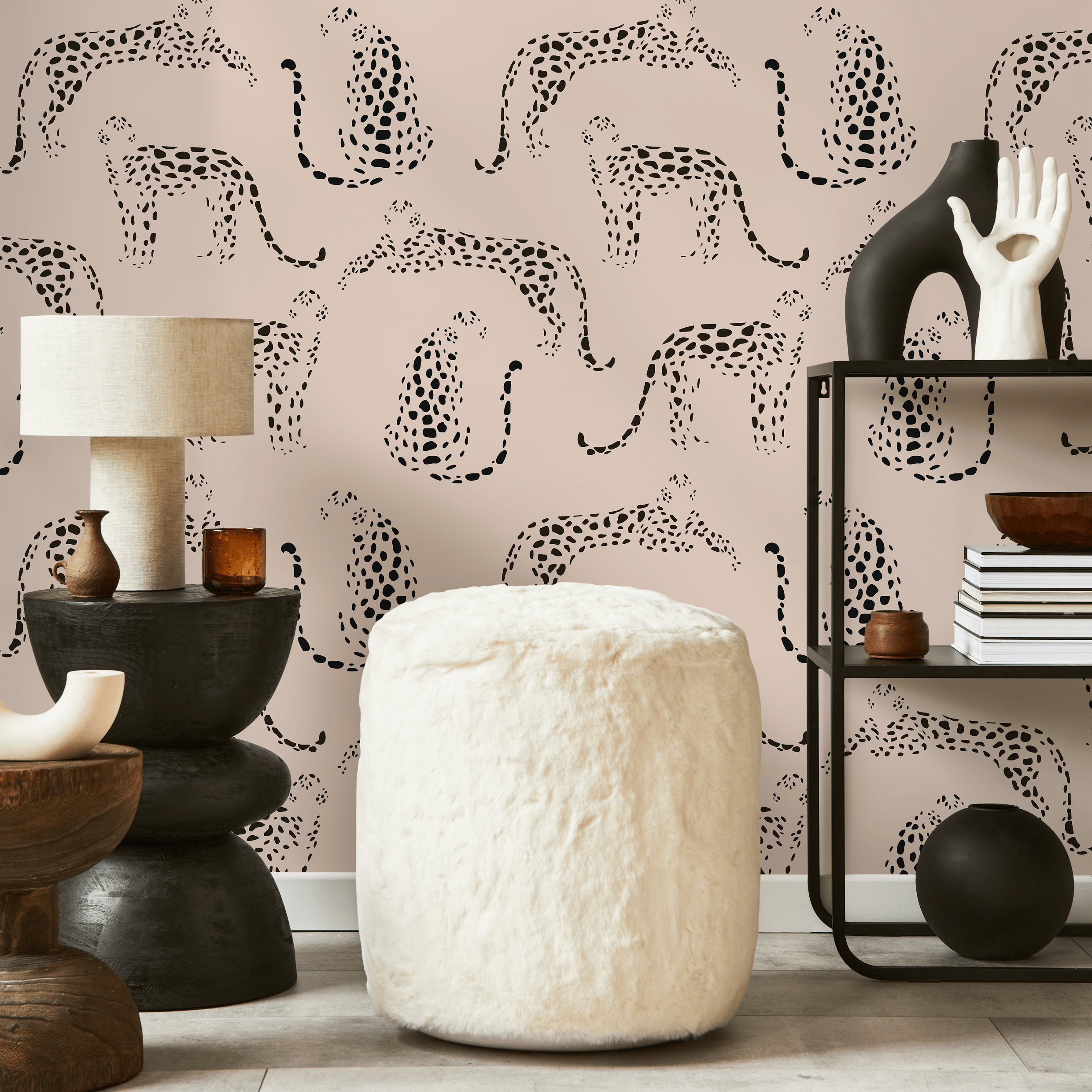 Animal Wallpaper With A Stylized Leopard Print In Pink And Black - C349