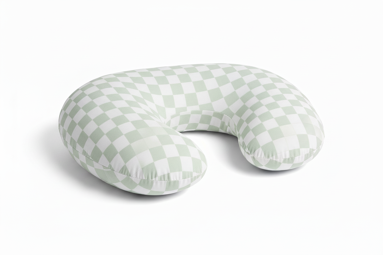 Leaf Green & White Checkered Nursing Pillow Cover