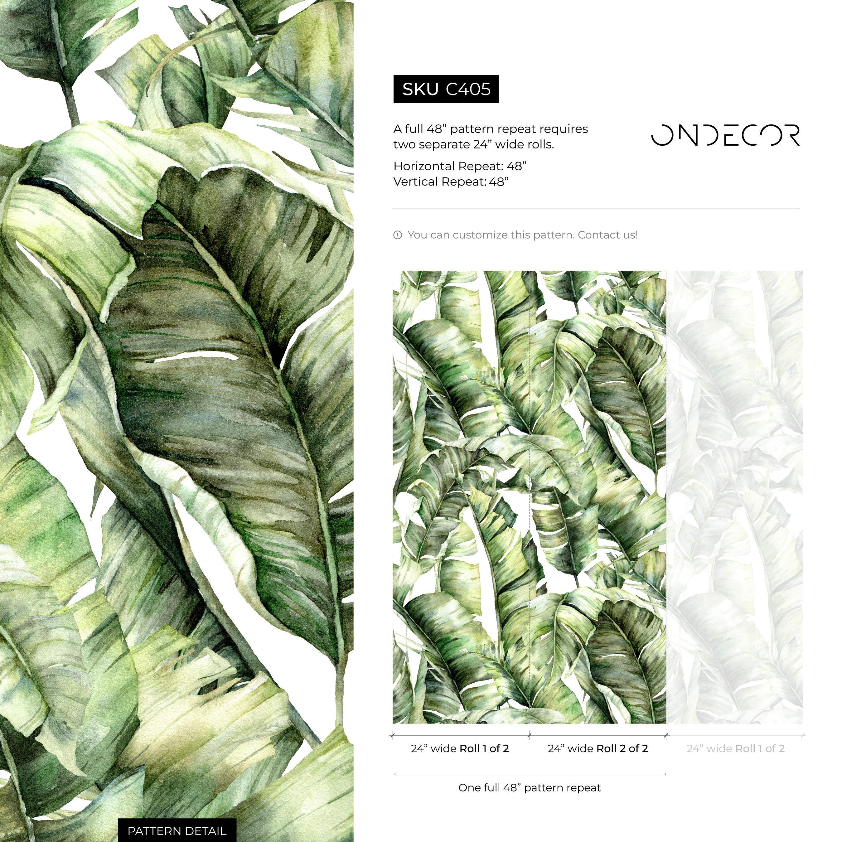 Botanical Wallpaper Featuring Lush Banana Leaves In Green - C405