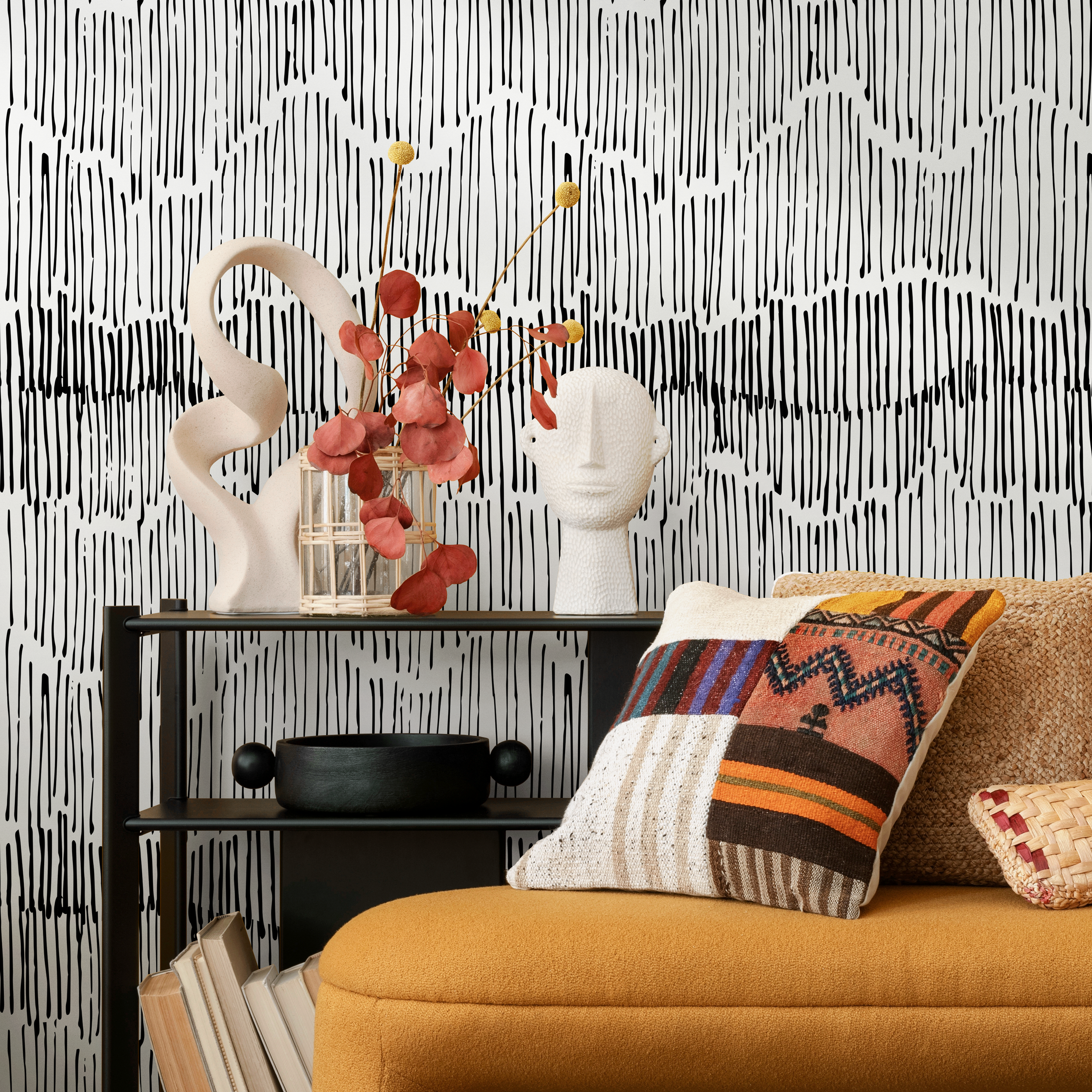 Abstract Wallpaper With Hand-drawn Vertical Lines In Black And White - C421